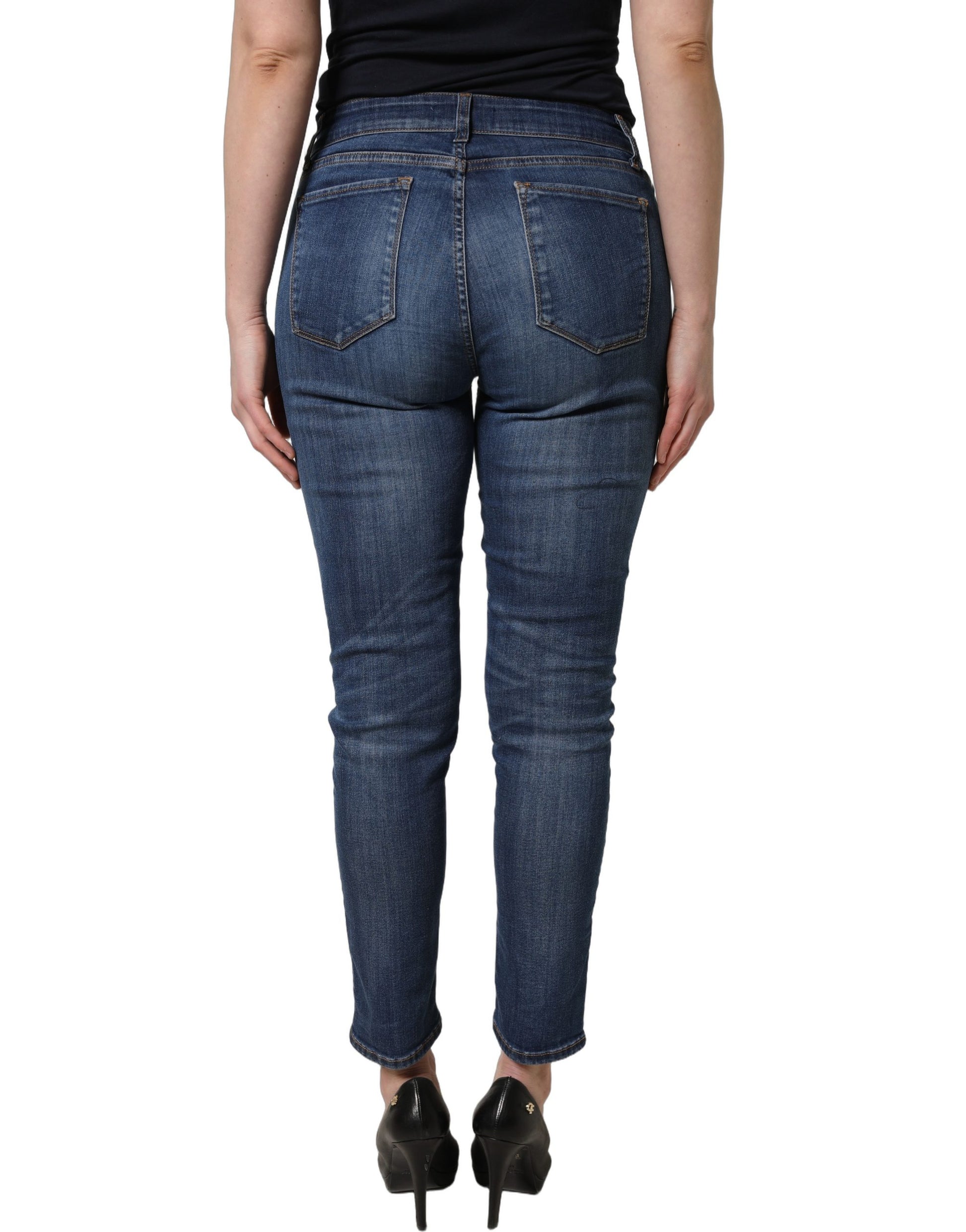 Jeans en jean skinny taille mi-haute déchiré bleu Dolce & Gabbana