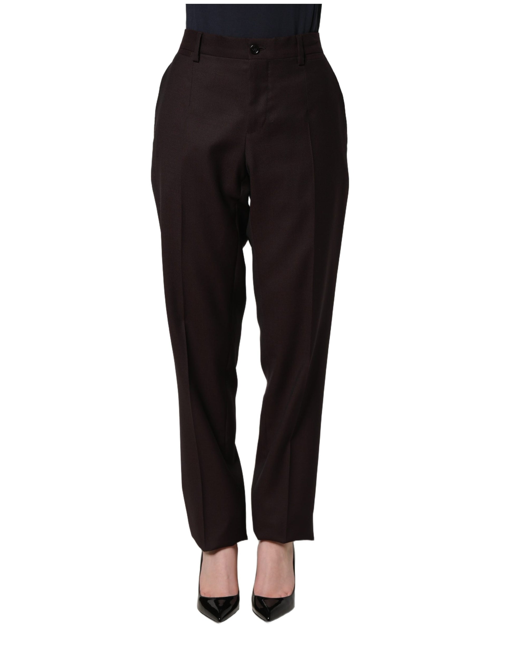 Pantalon en soie coupe droite marron Dolce & Gabbana