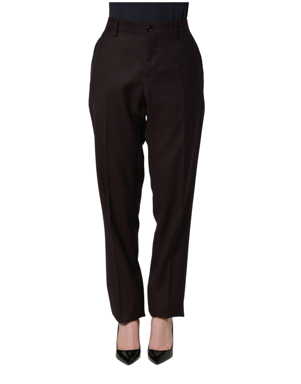 Pantalon en soie coupe droite marron Dolce & Gabbana