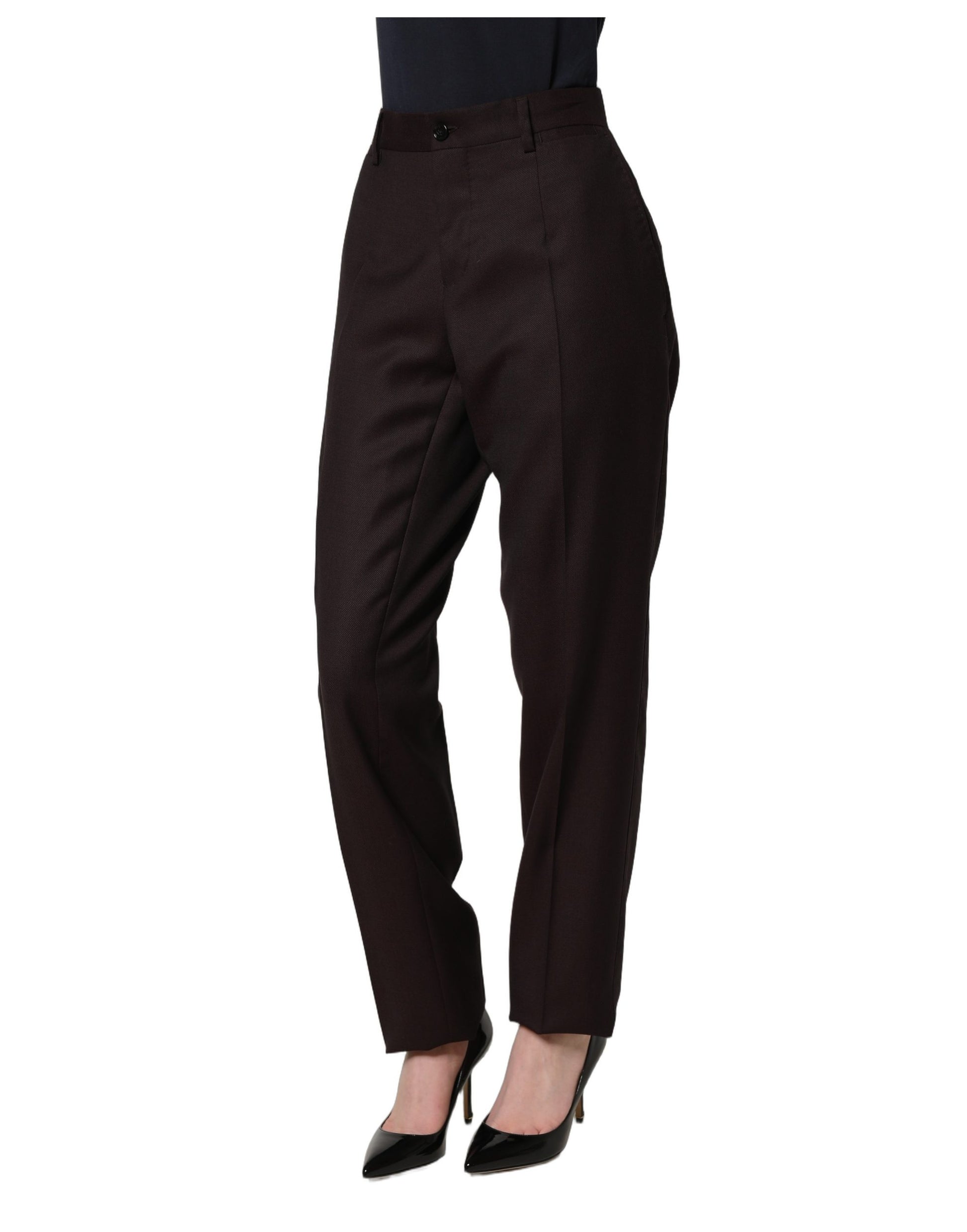 Pantalon en soie coupe droite marron Dolce & Gabbana