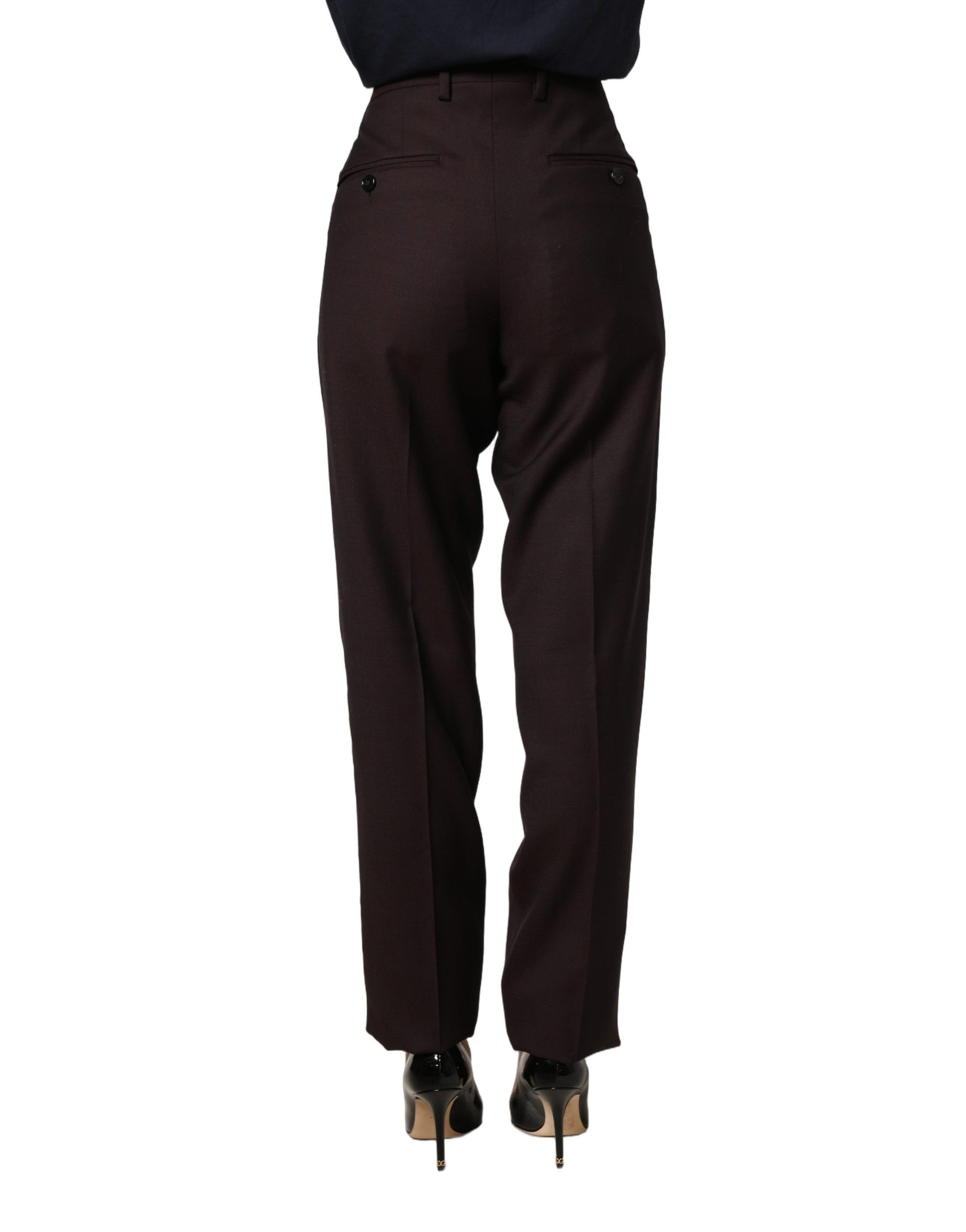 Pantalon en soie coupe droite marron Dolce & Gabbana