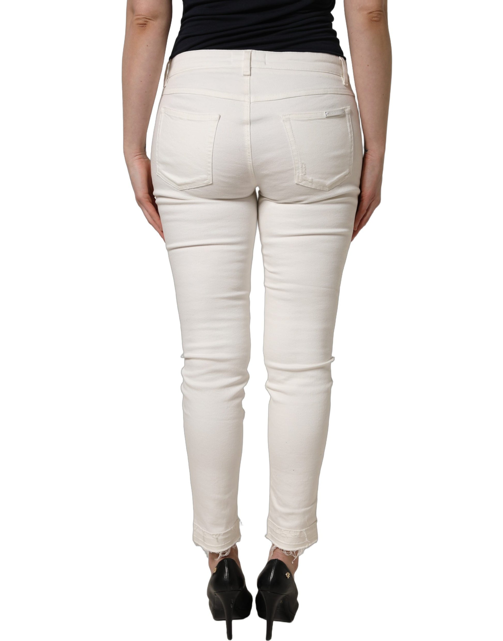 Jean slim en denim de coton blanc déchiré Dolce & Gabbana