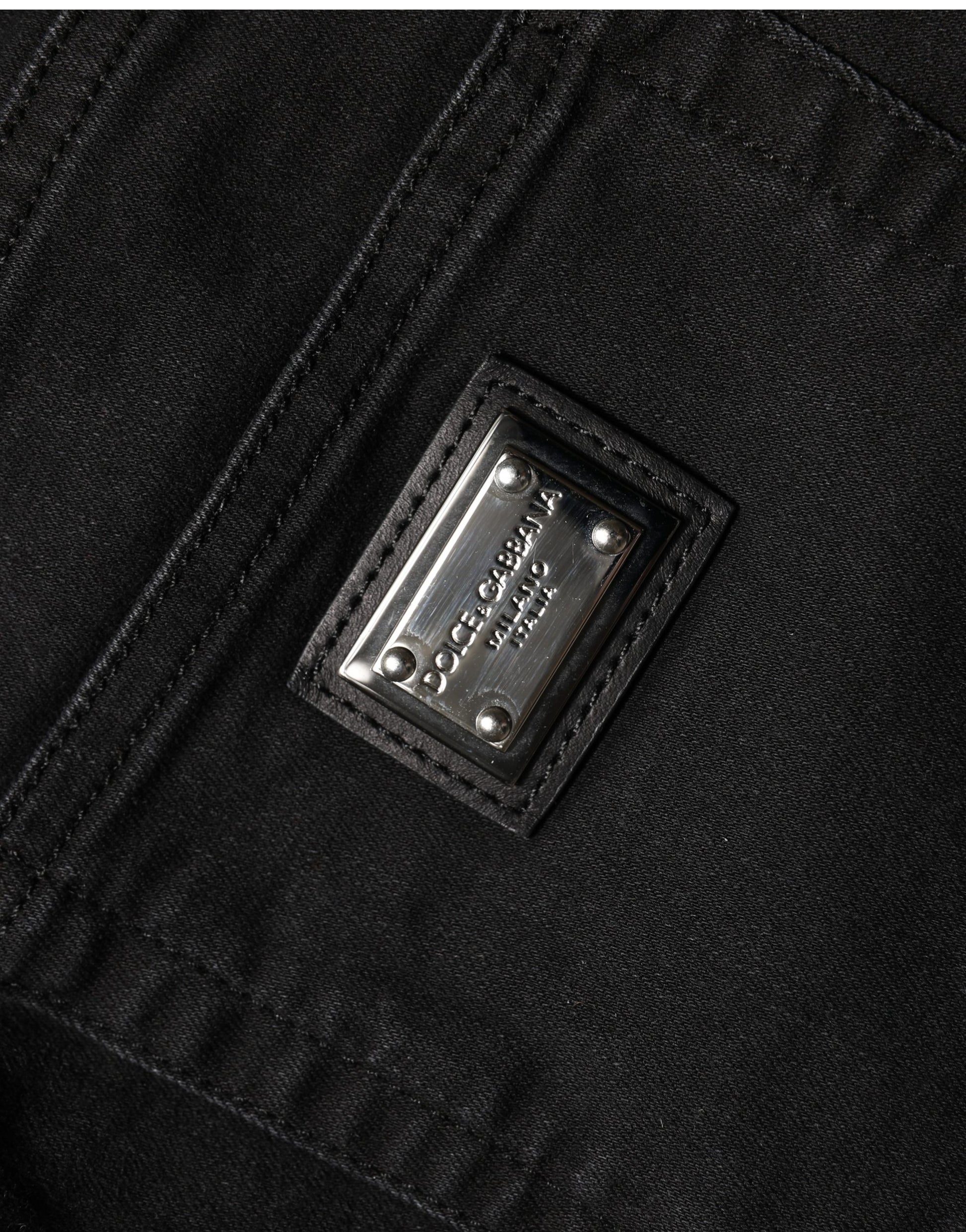 Jeans skinny taille haute en coton noir Dolce & Gabbana
