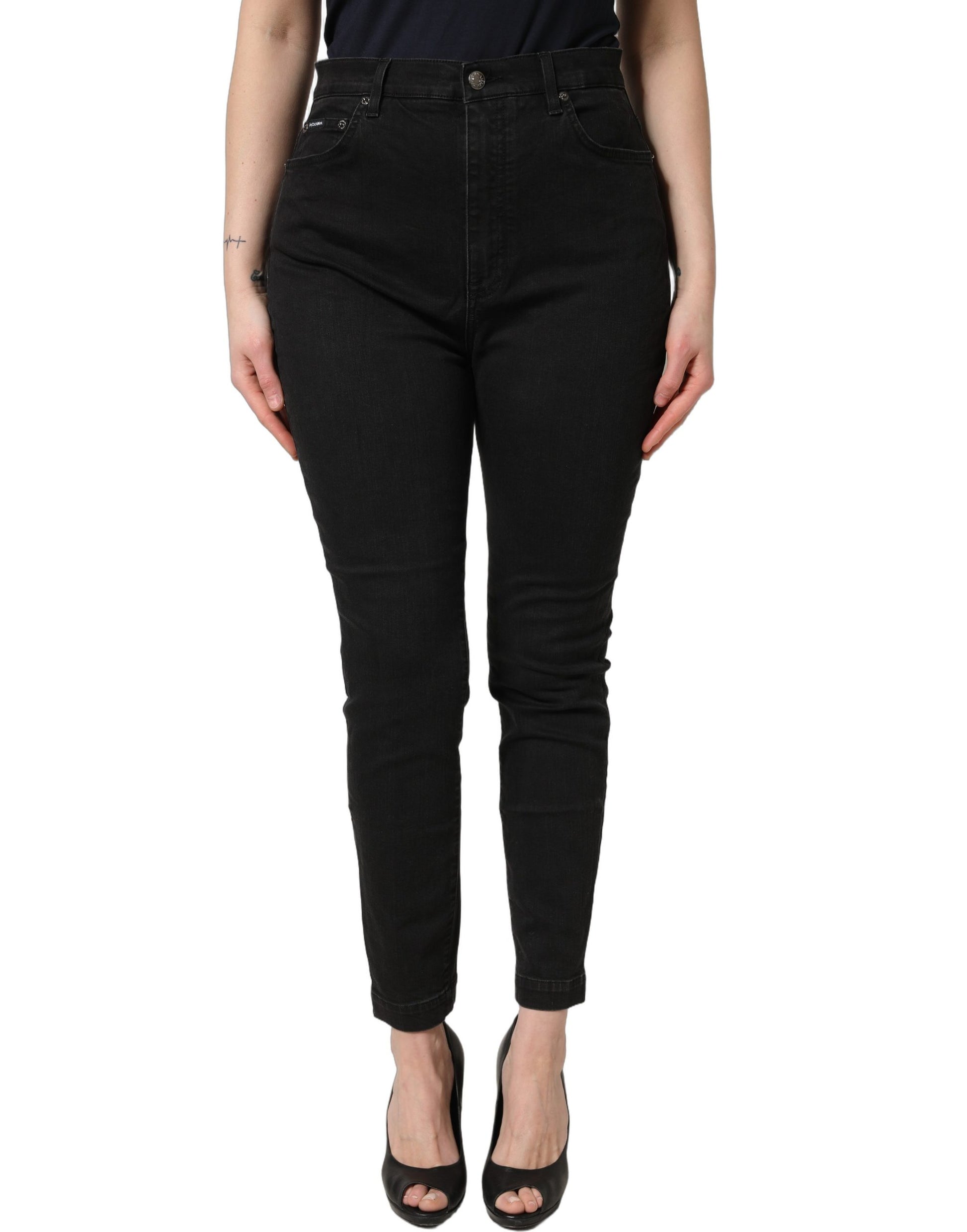 Jeans skinny taille haute en coton noir Dolce & Gabbana