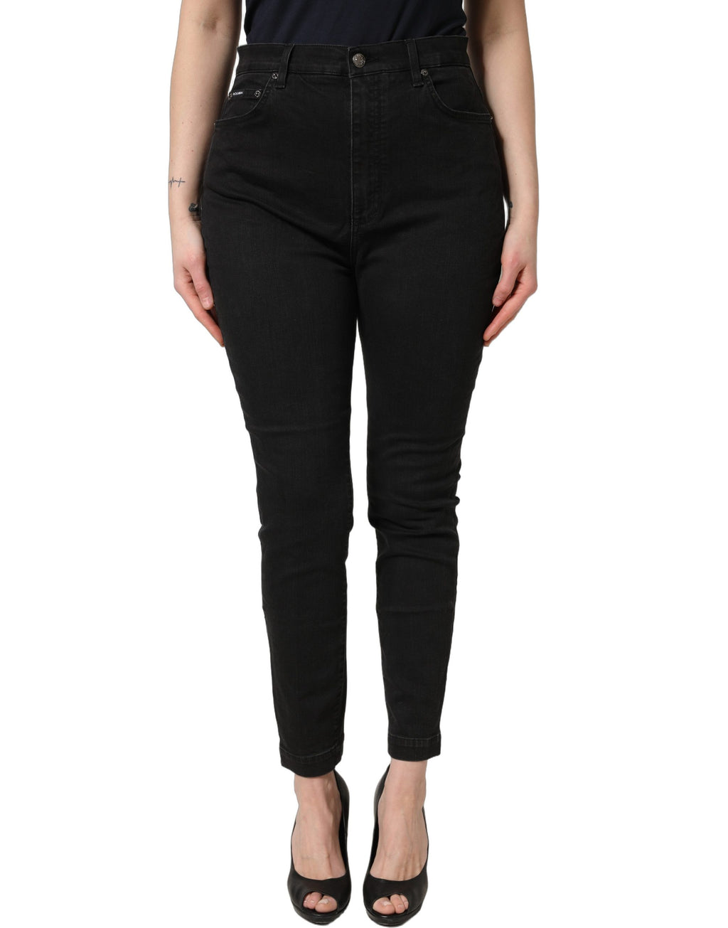 Jeans skinny taille haute en coton noir Dolce & Gabbana