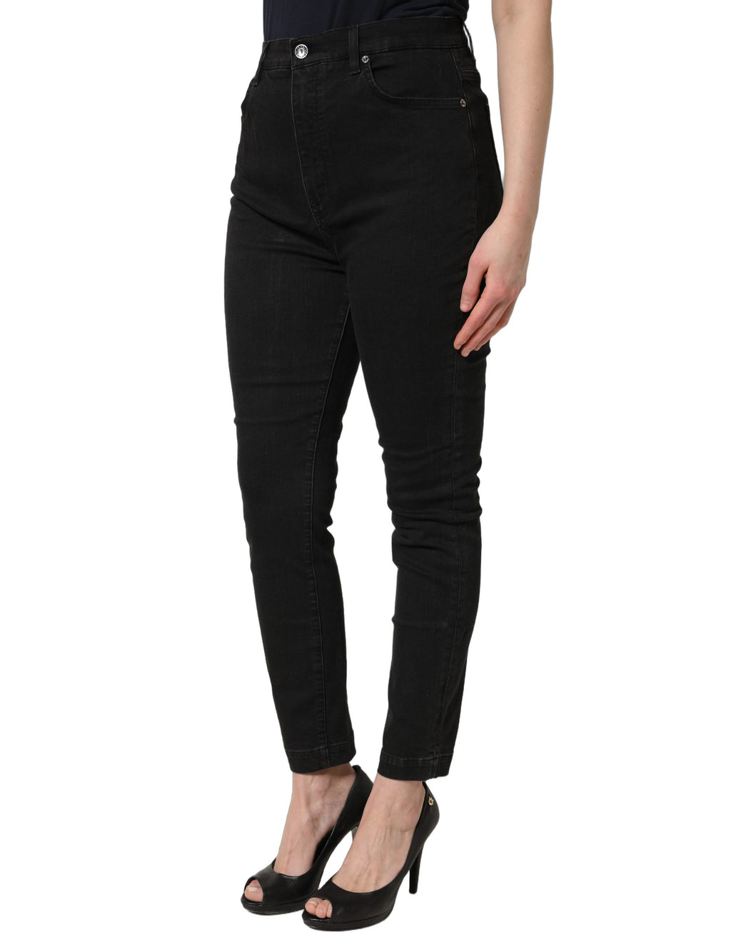Jeans skinny taille haute en coton noir Dolce & Gabbana