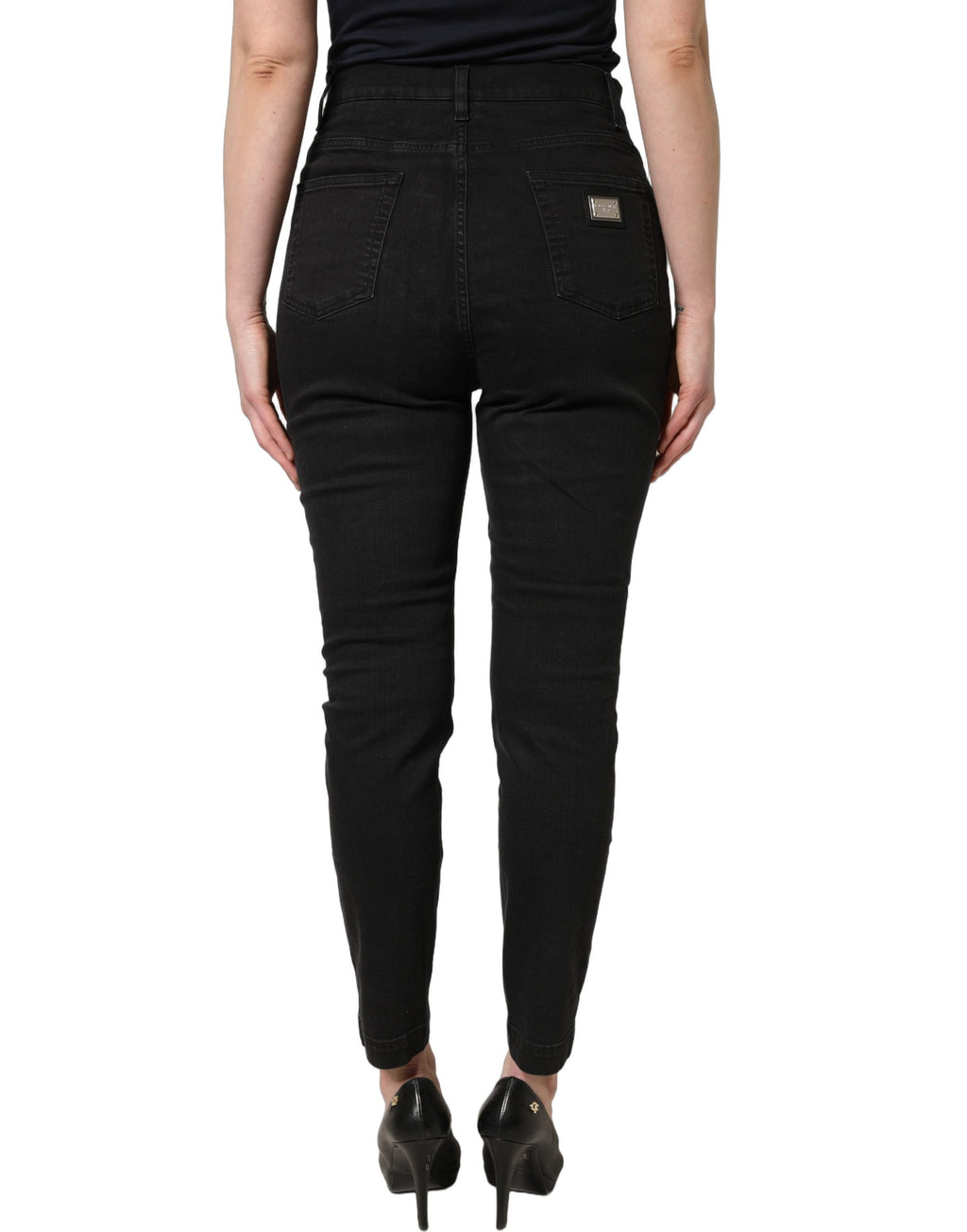 Jeans skinny taille haute en coton noir Dolce & Gabbana