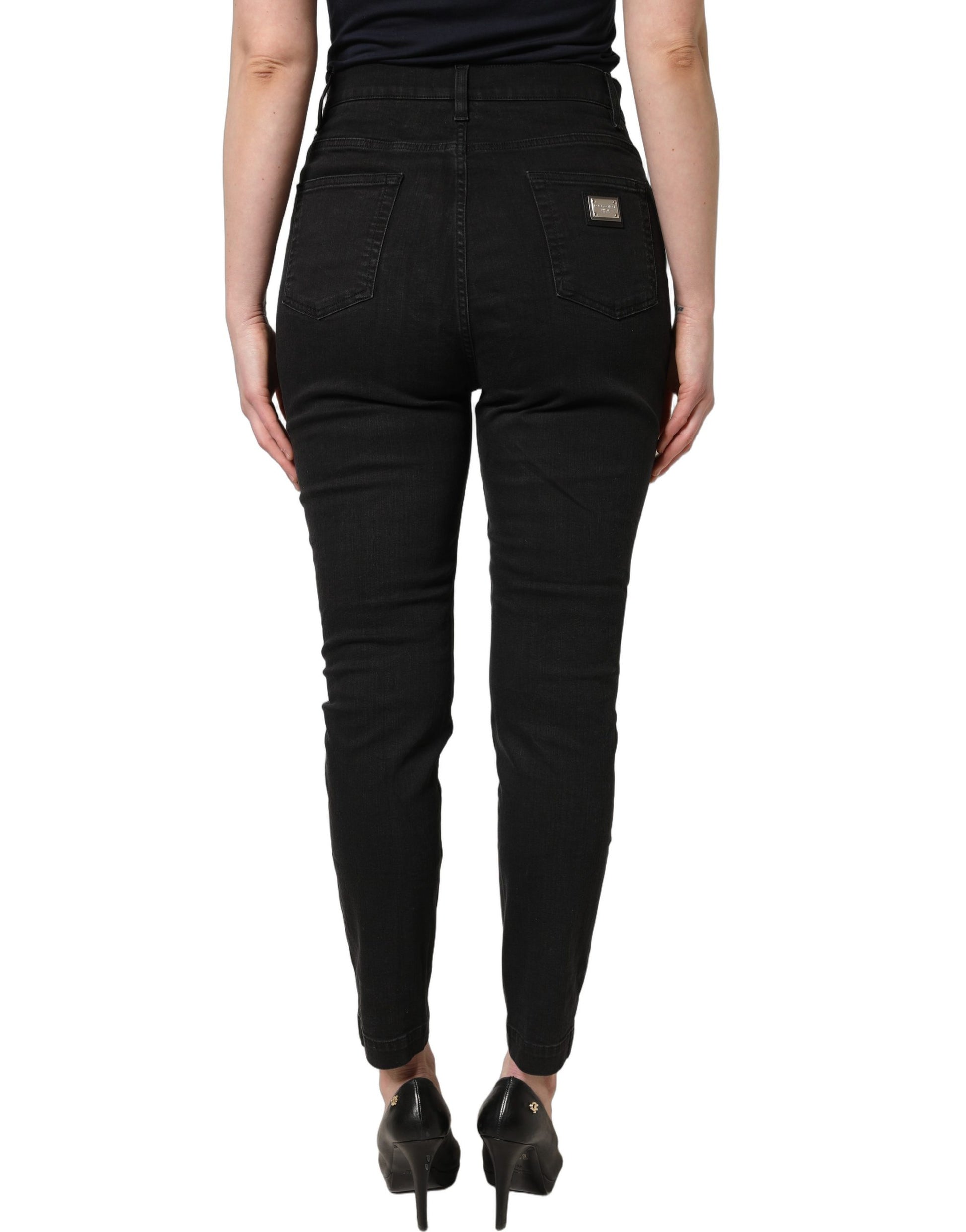 Jeans skinny taille haute en coton noir Dolce & Gabbana
