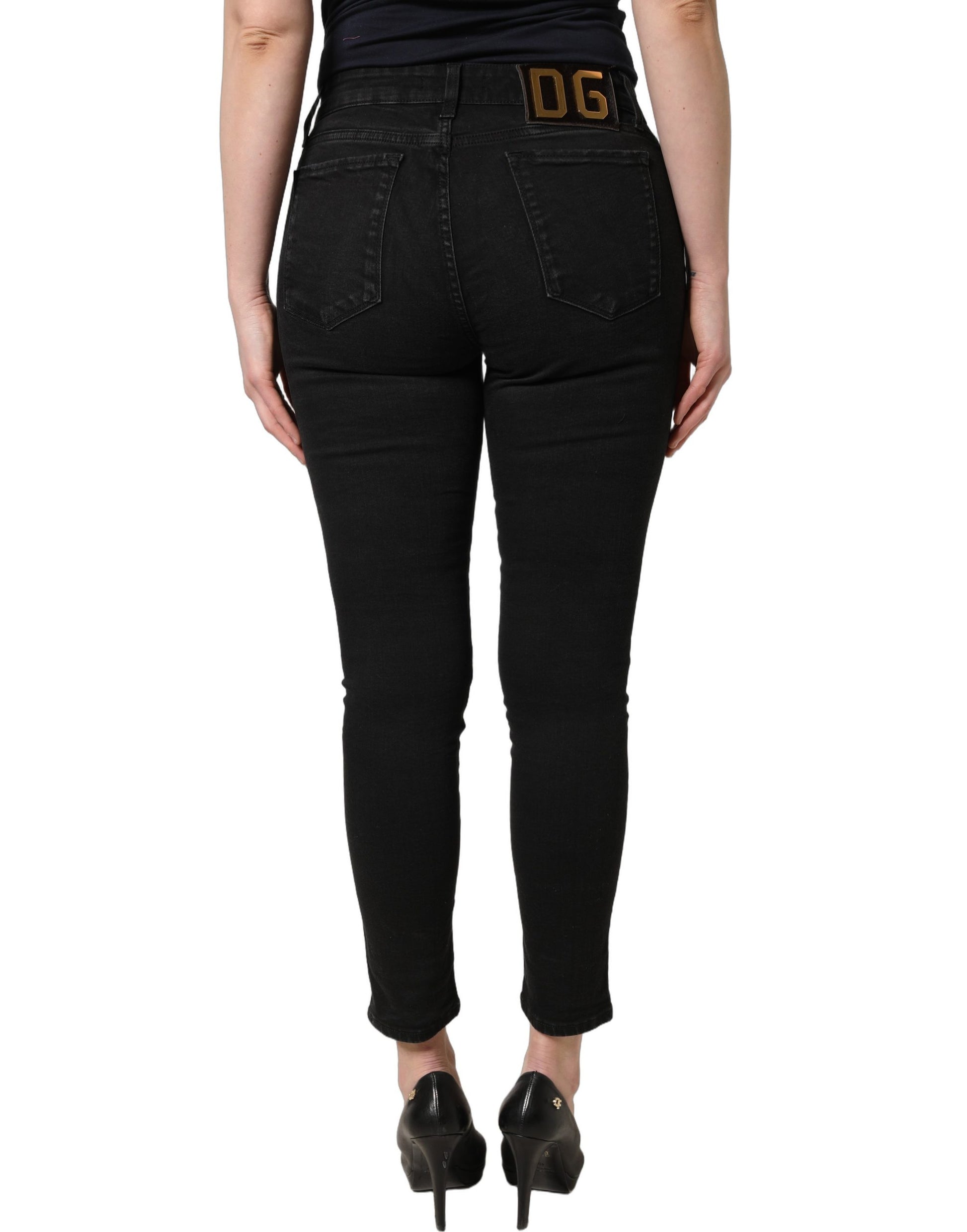 Dolce & Gabbana Jean en denim noir skinny taille basse en coton