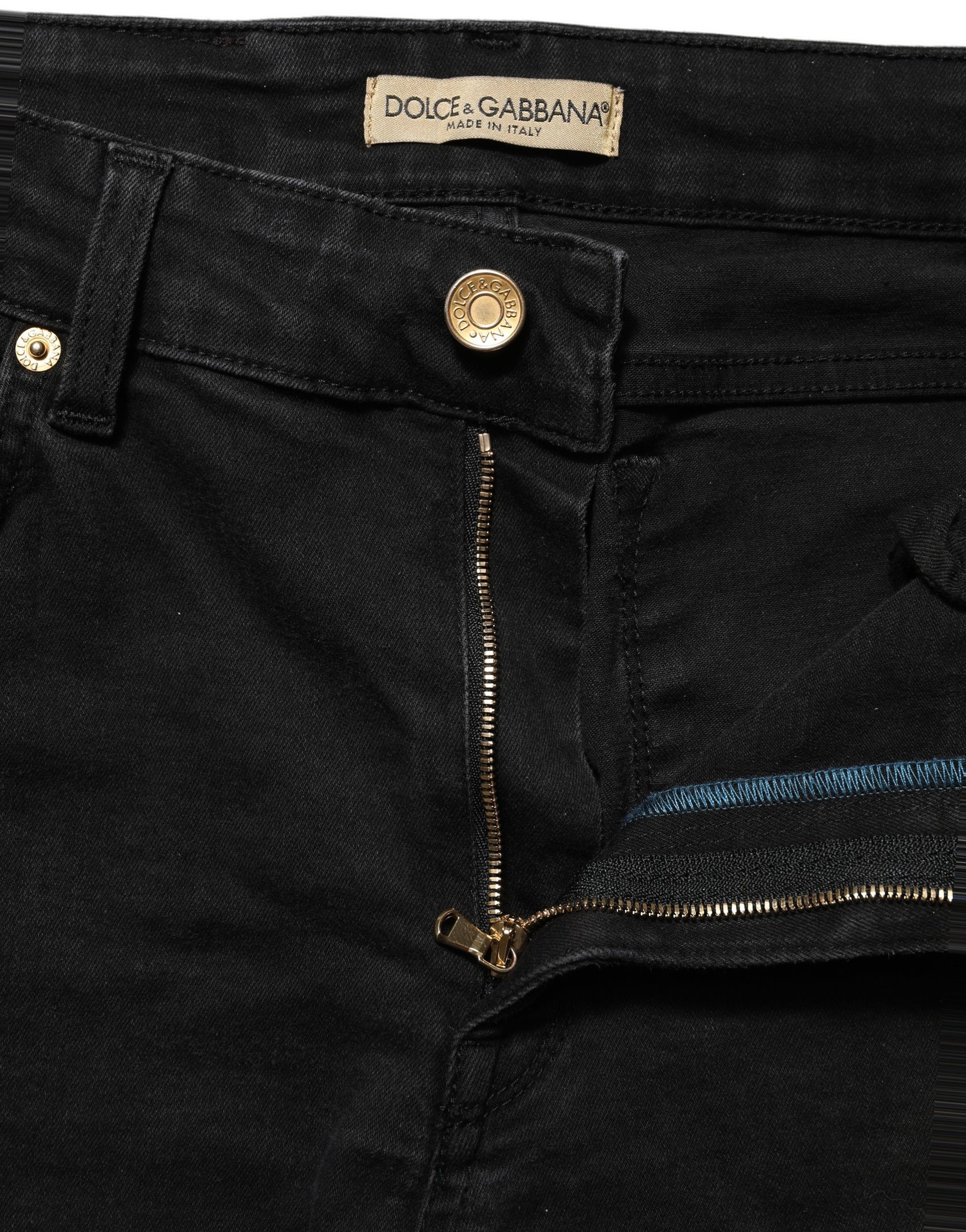 Dolce & Gabbana Jean en denim noir skinny taille basse en coton