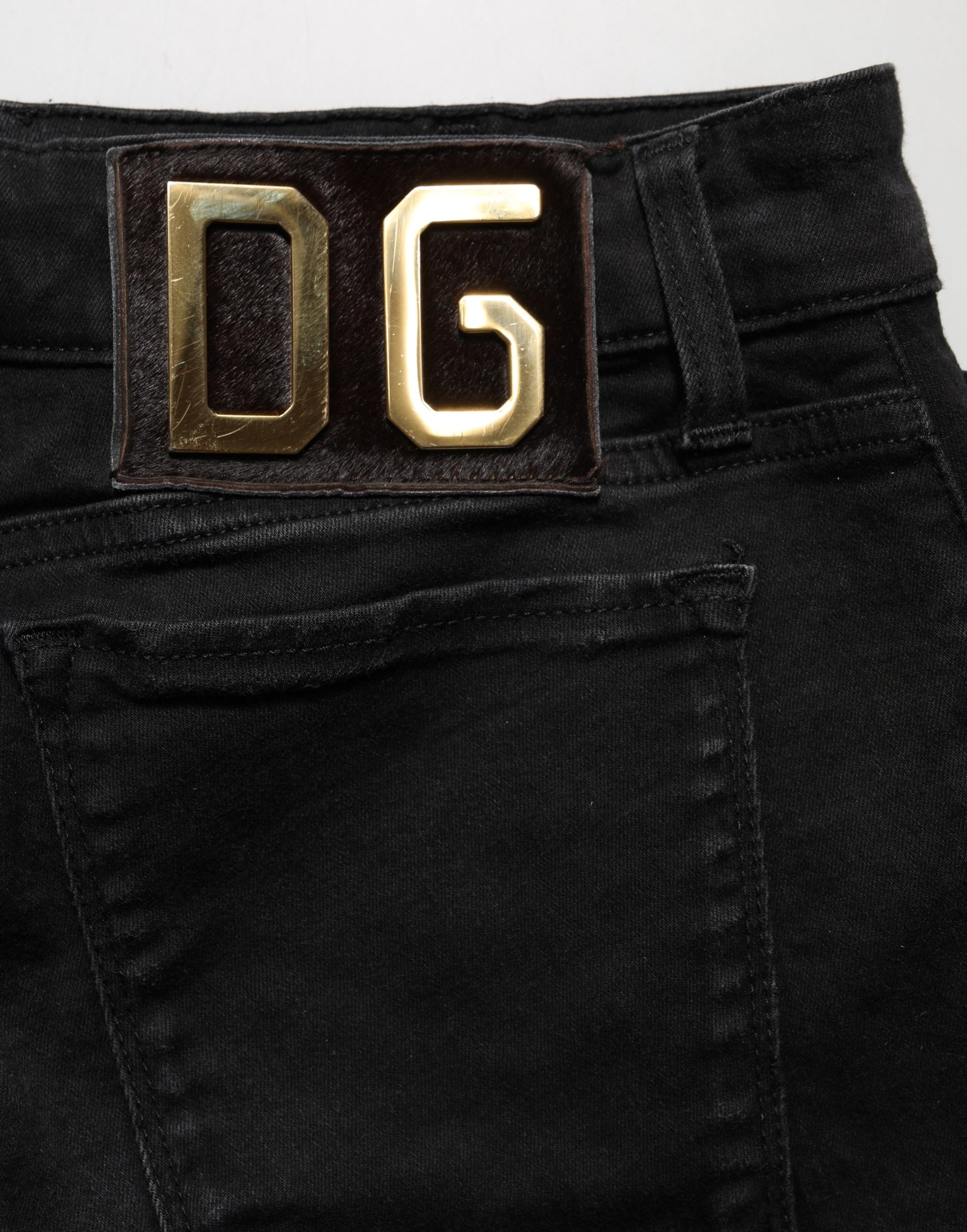 Dolce & Gabbana Jean en denim noir skinny taille basse en coton