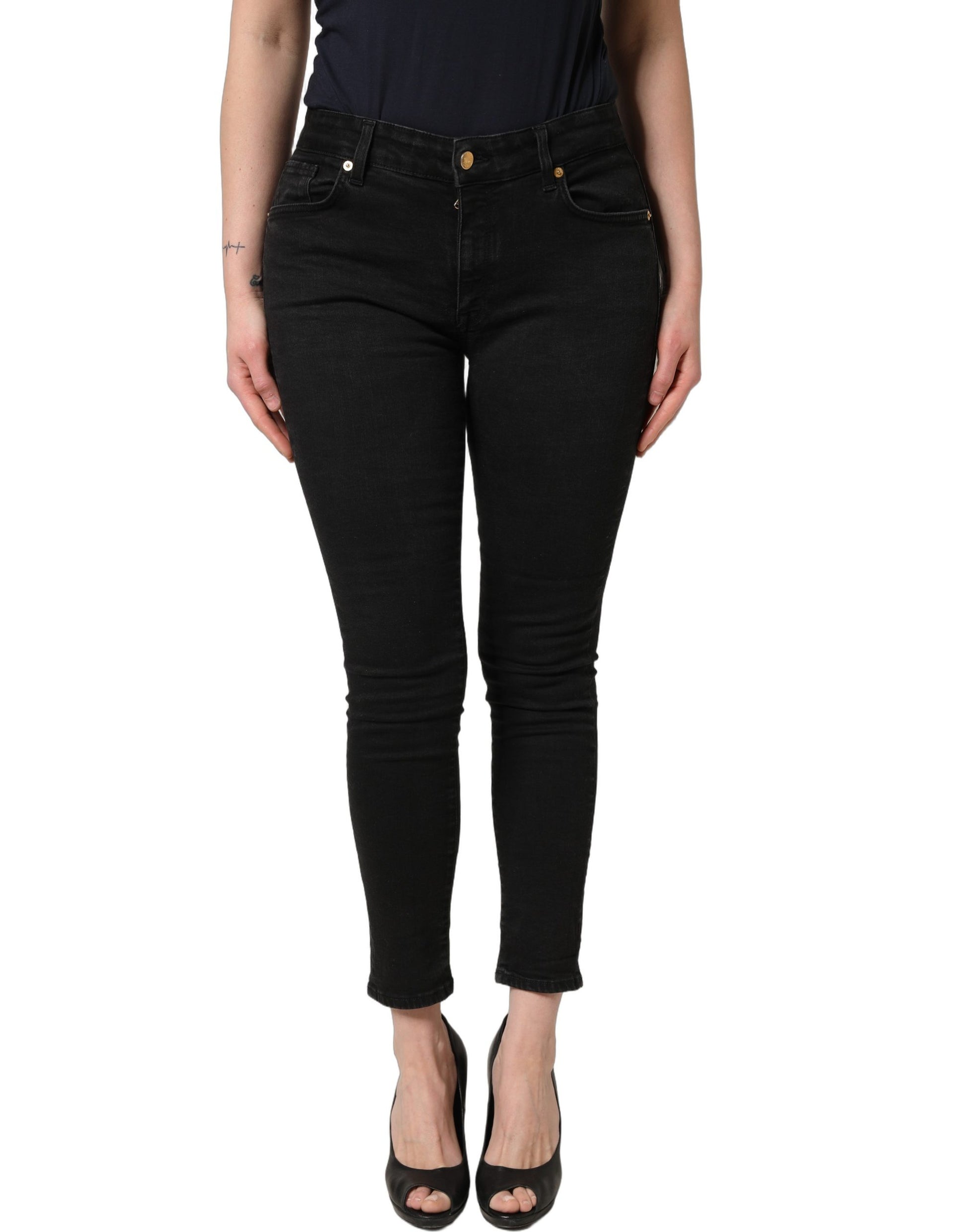 Dolce & Gabbana Jean en denim noir skinny taille basse en coton