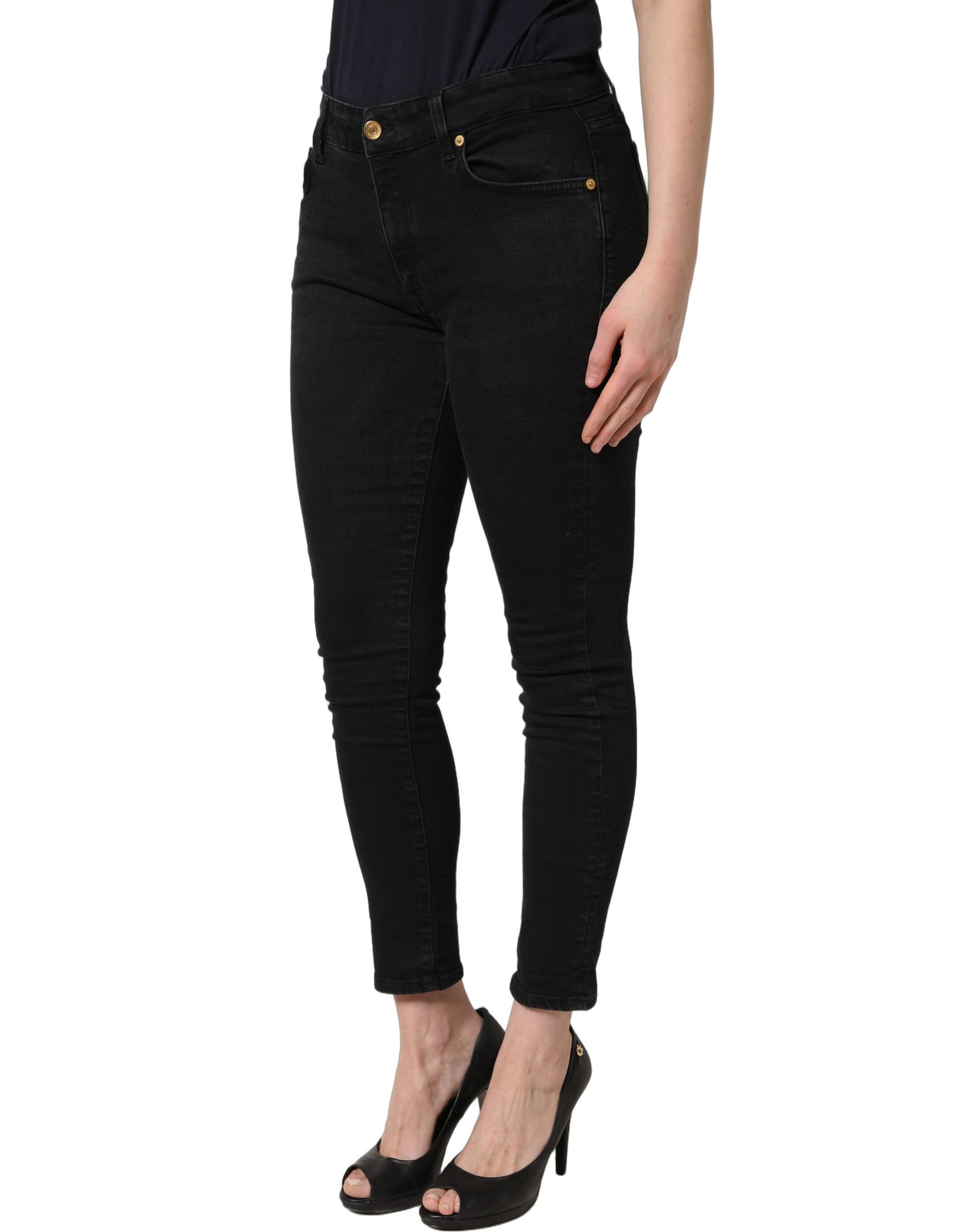 Dolce & Gabbana Jean en denim noir skinny taille basse en coton