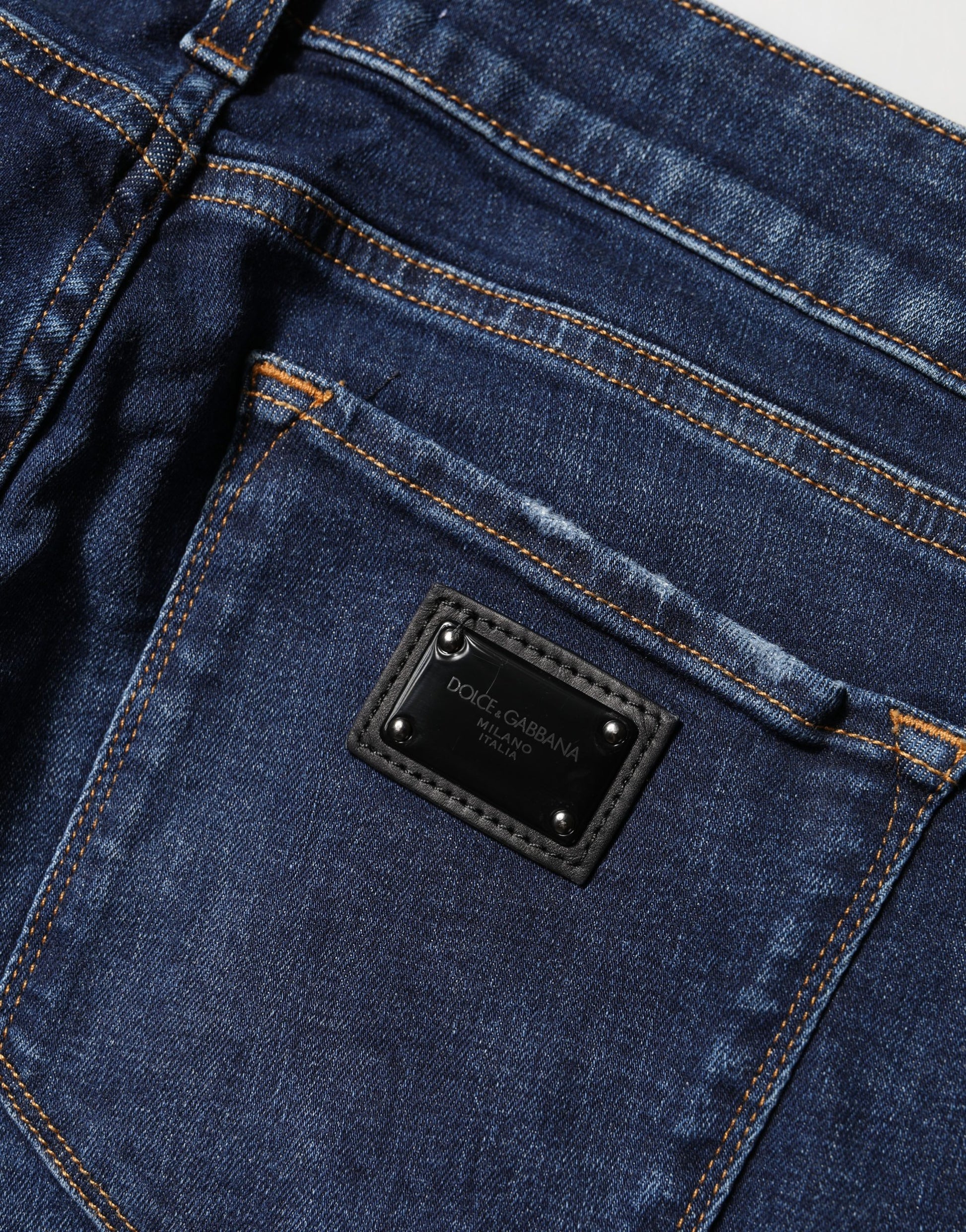 Jean en coton denim skinny, effet vieilli, bleu Dolce & Gabbana