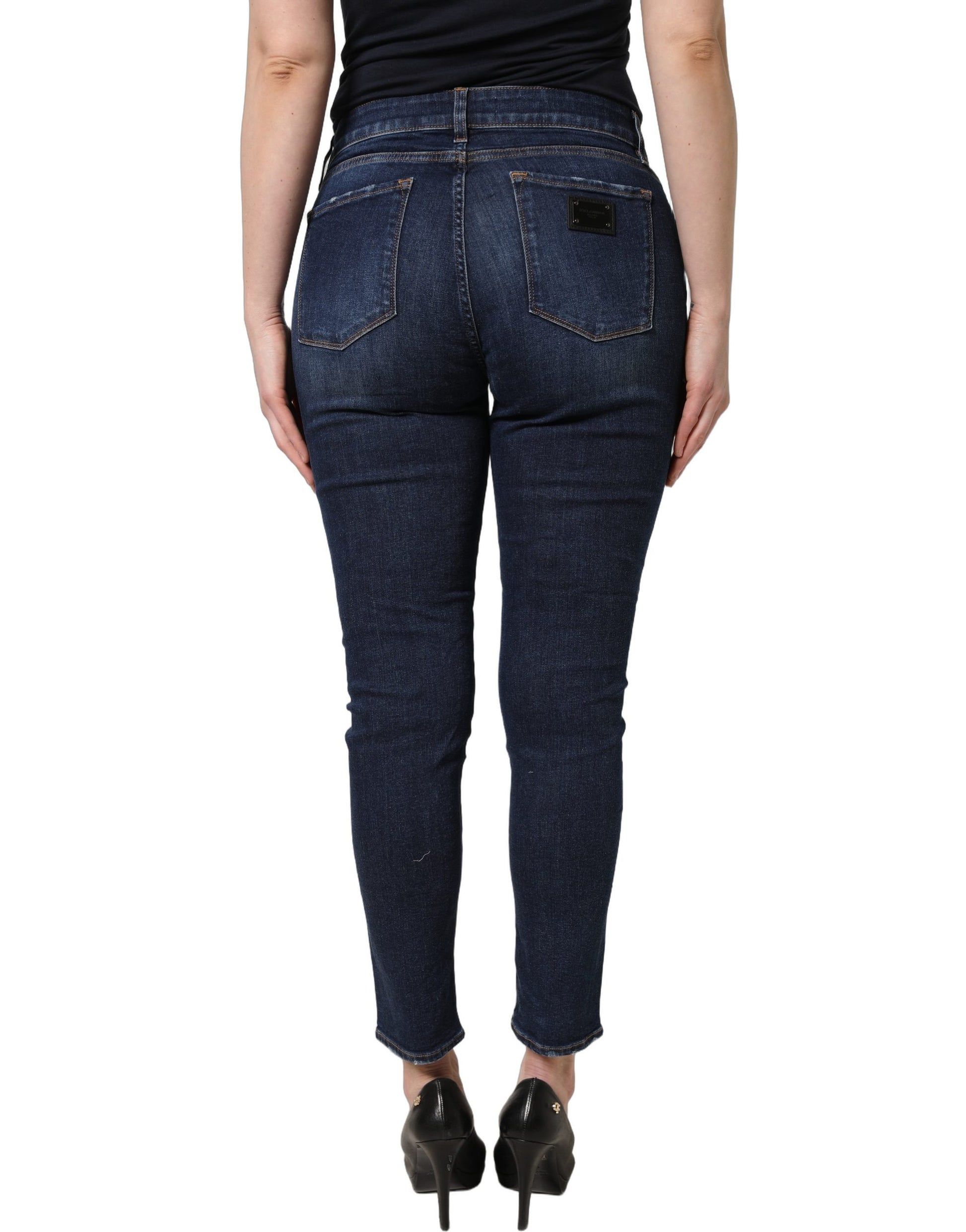 Jean en coton denim skinny, effet vieilli, bleu Dolce & Gabbana
