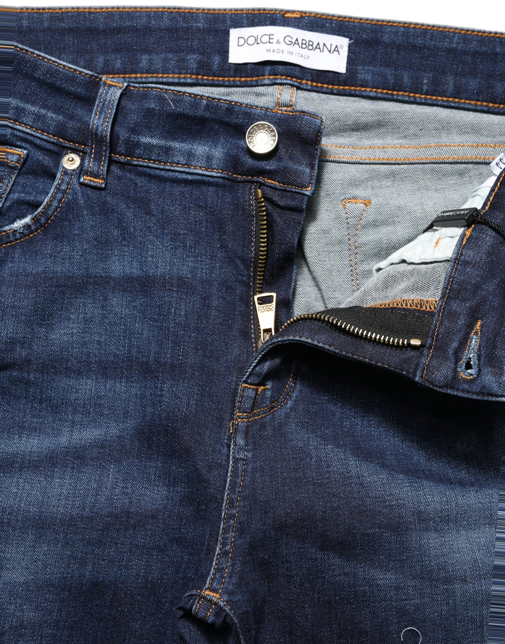 Jean en coton denim skinny, effet vieilli, bleu Dolce & Gabbana