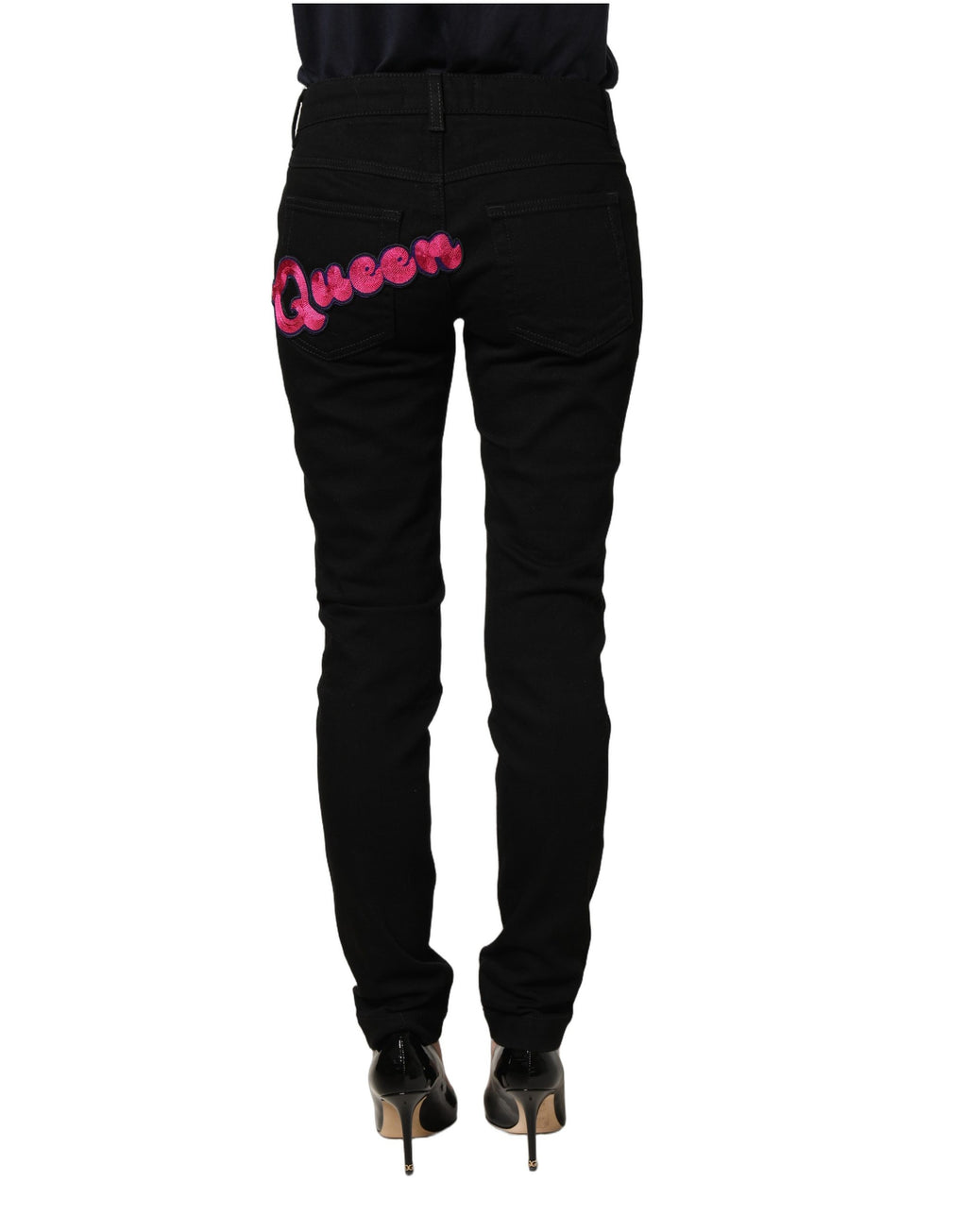 Jean en denim PRETTY Dolce & Gabbana brodé Black Queen