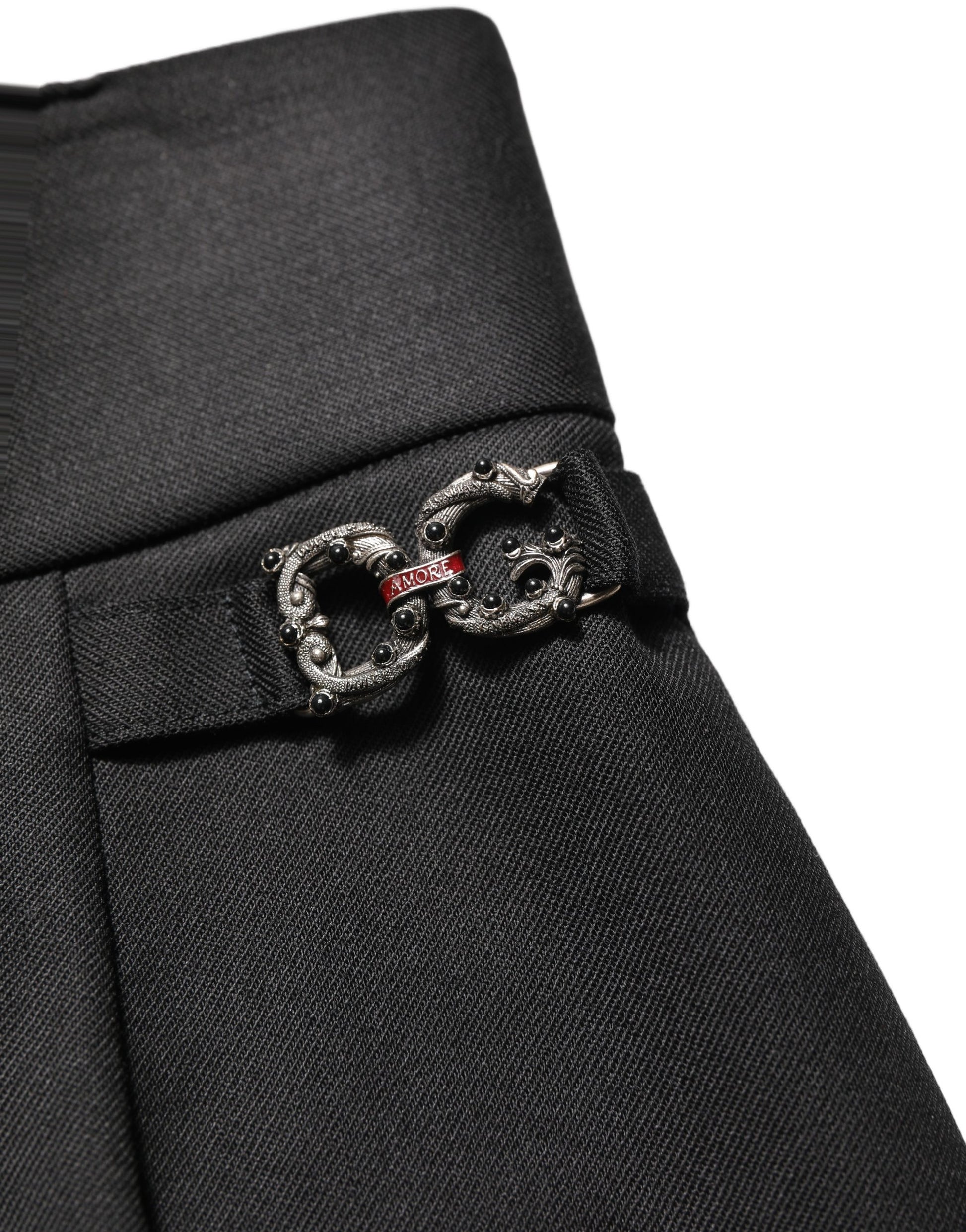 Pantalon taille haute à logo en laine noire Dolce & Gabbana