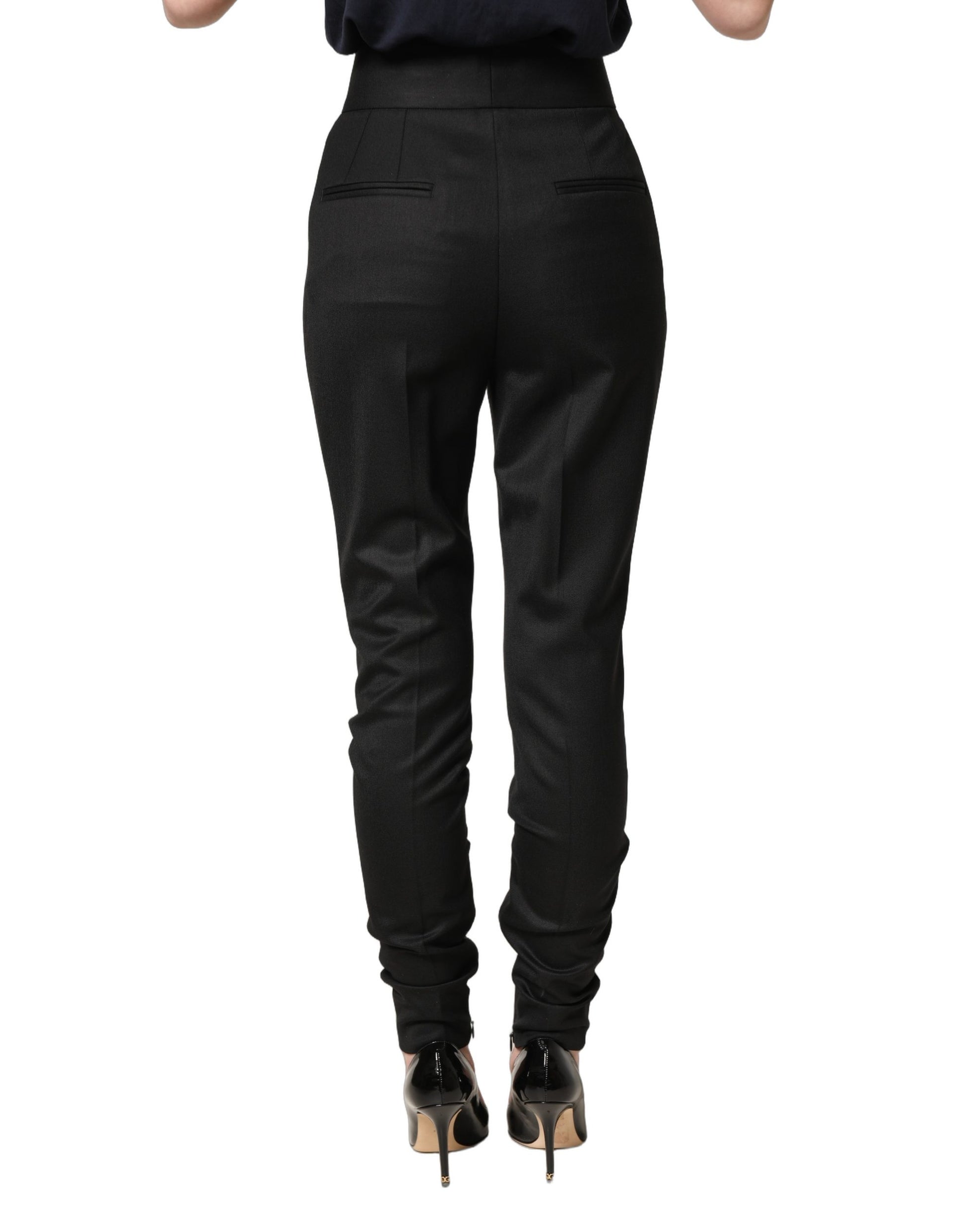 Pantalon taille haute à logo en laine noire Dolce & Gabbana