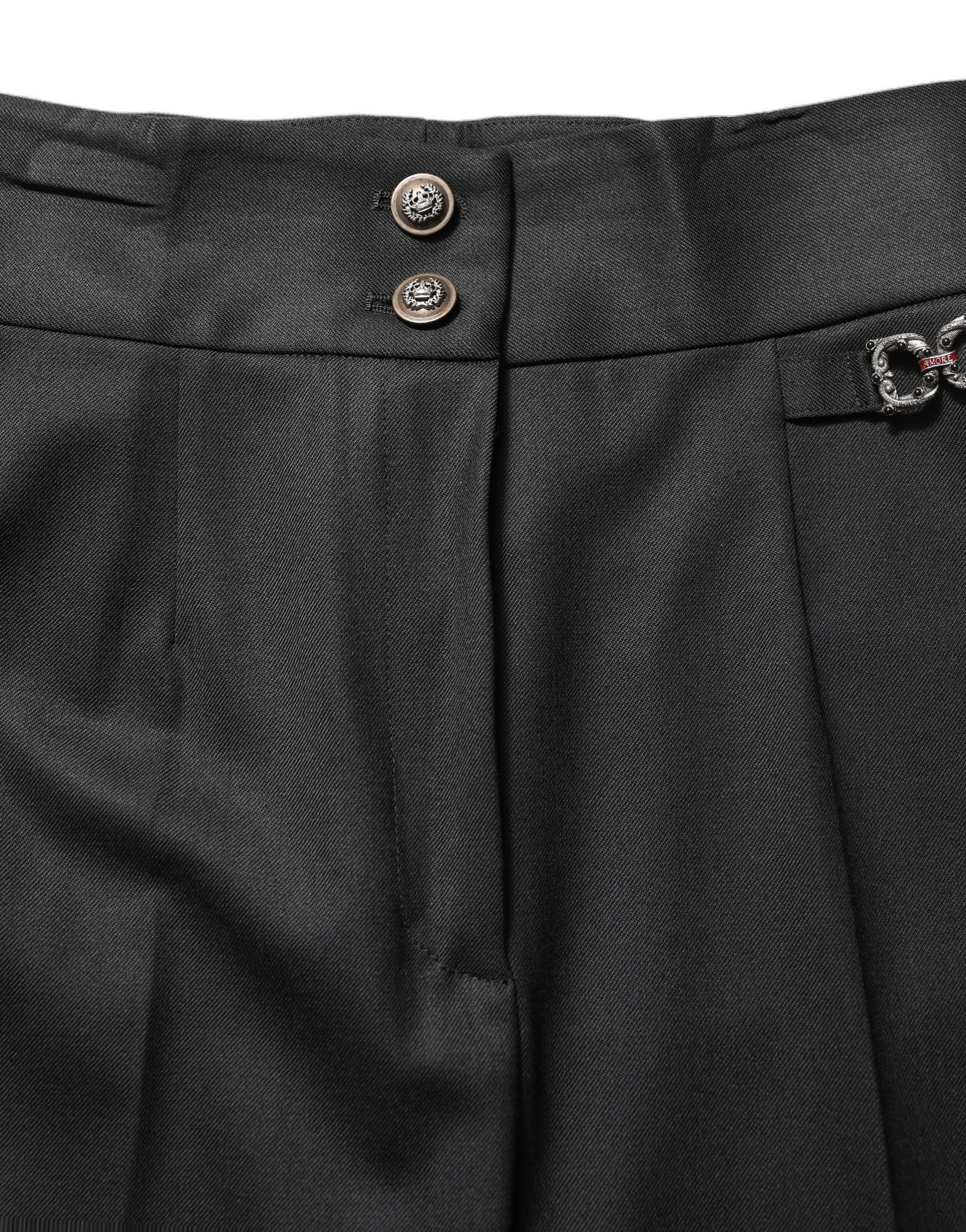 Pantalon taille haute à logo en laine noire Dolce & Gabbana