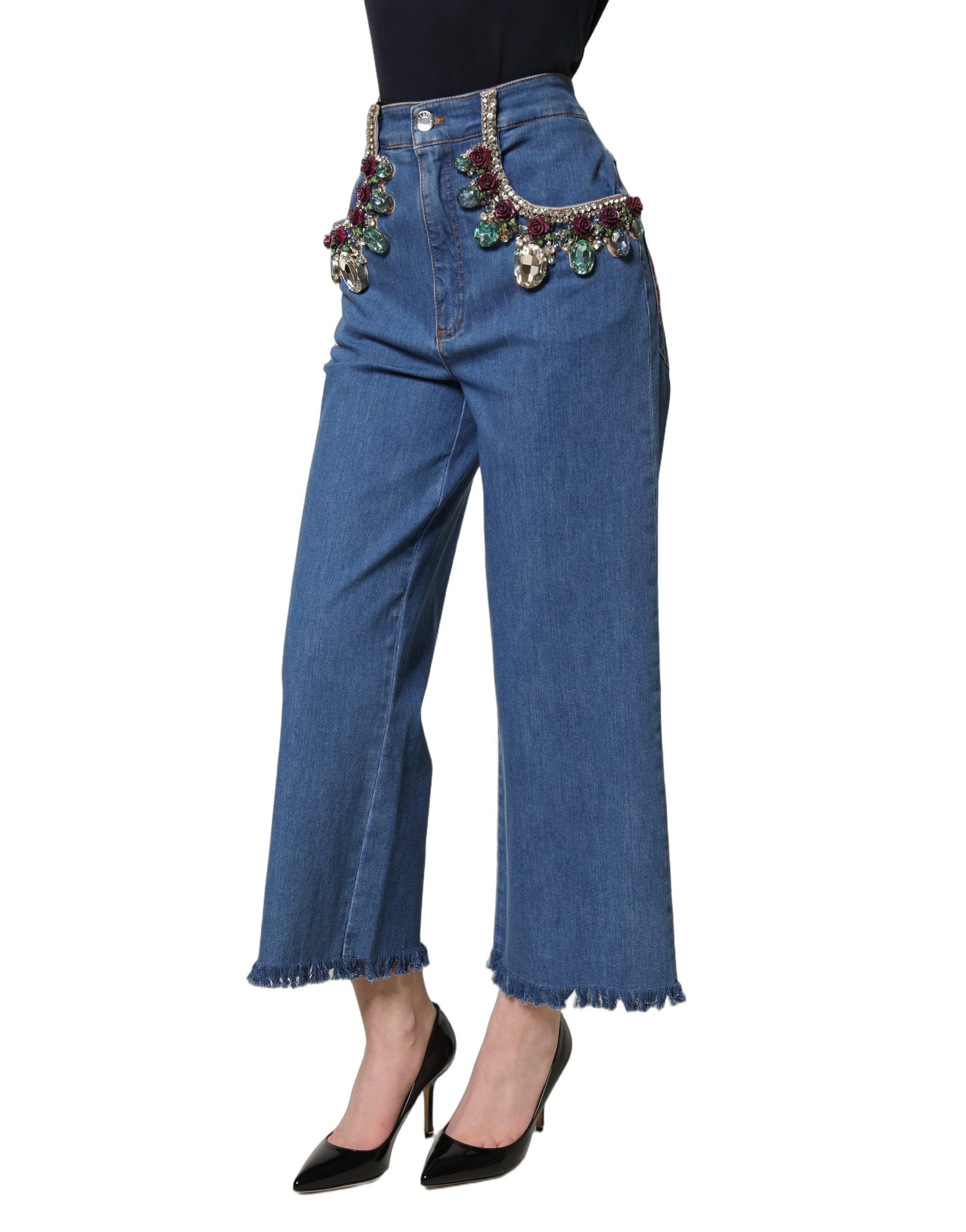 Jean ample court en denim bleu orné Dolce & Gabbana