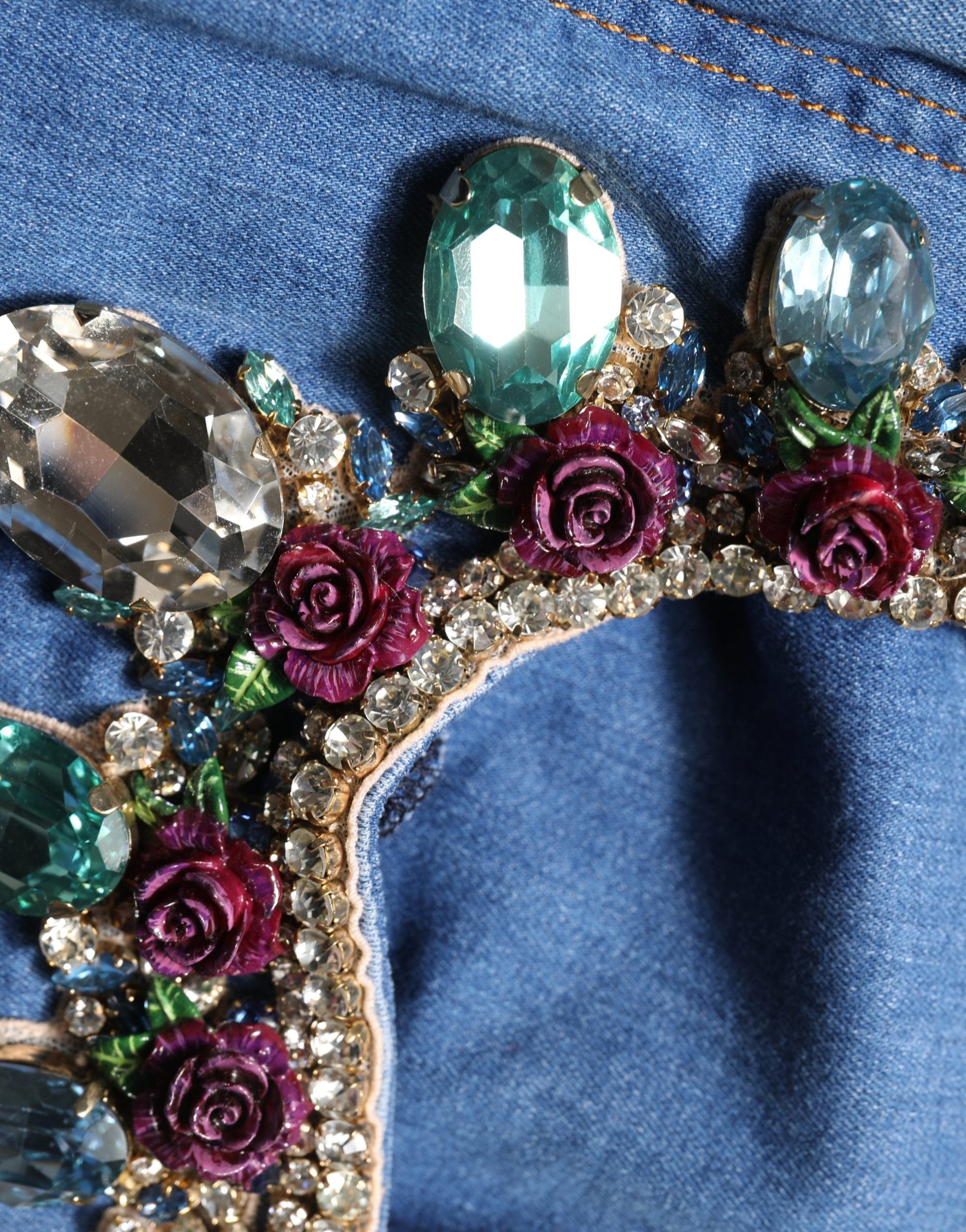 Jean ample court en denim bleu orné Dolce & Gabbana
