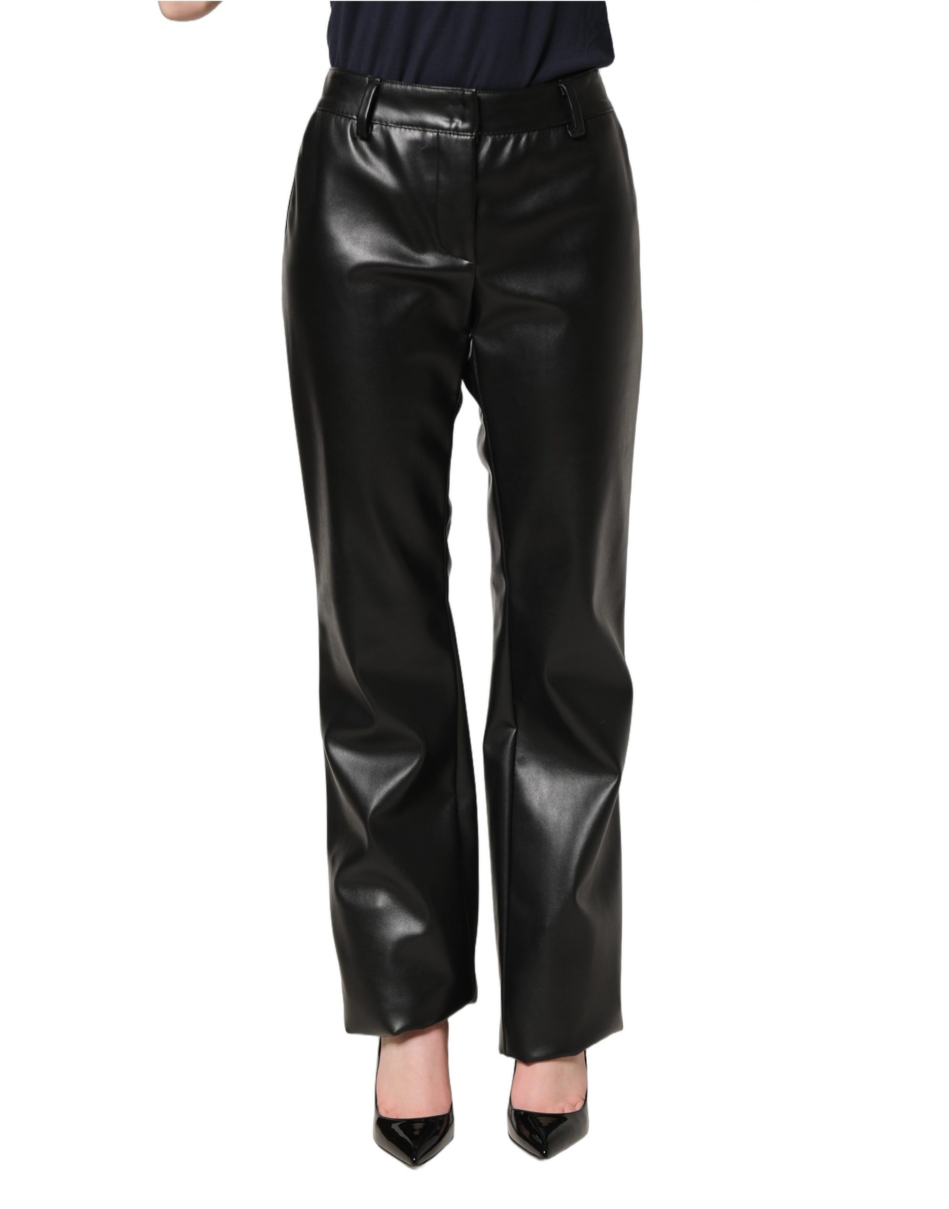 Pantalon taille haute en similicuir noir Dolce & Gabbana