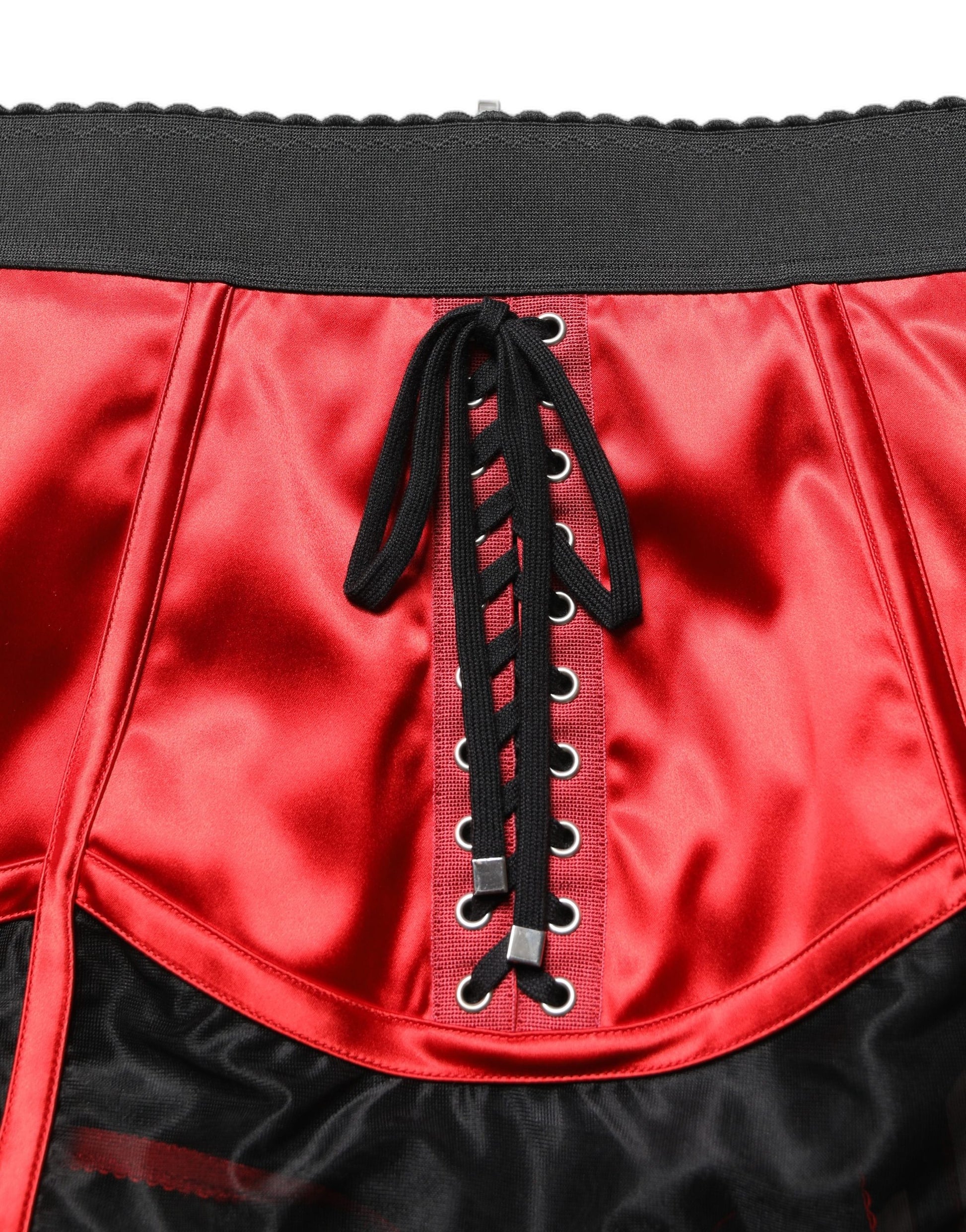 Mini-jupe taille haute style corset en satin rouge Dolce & Gabbana