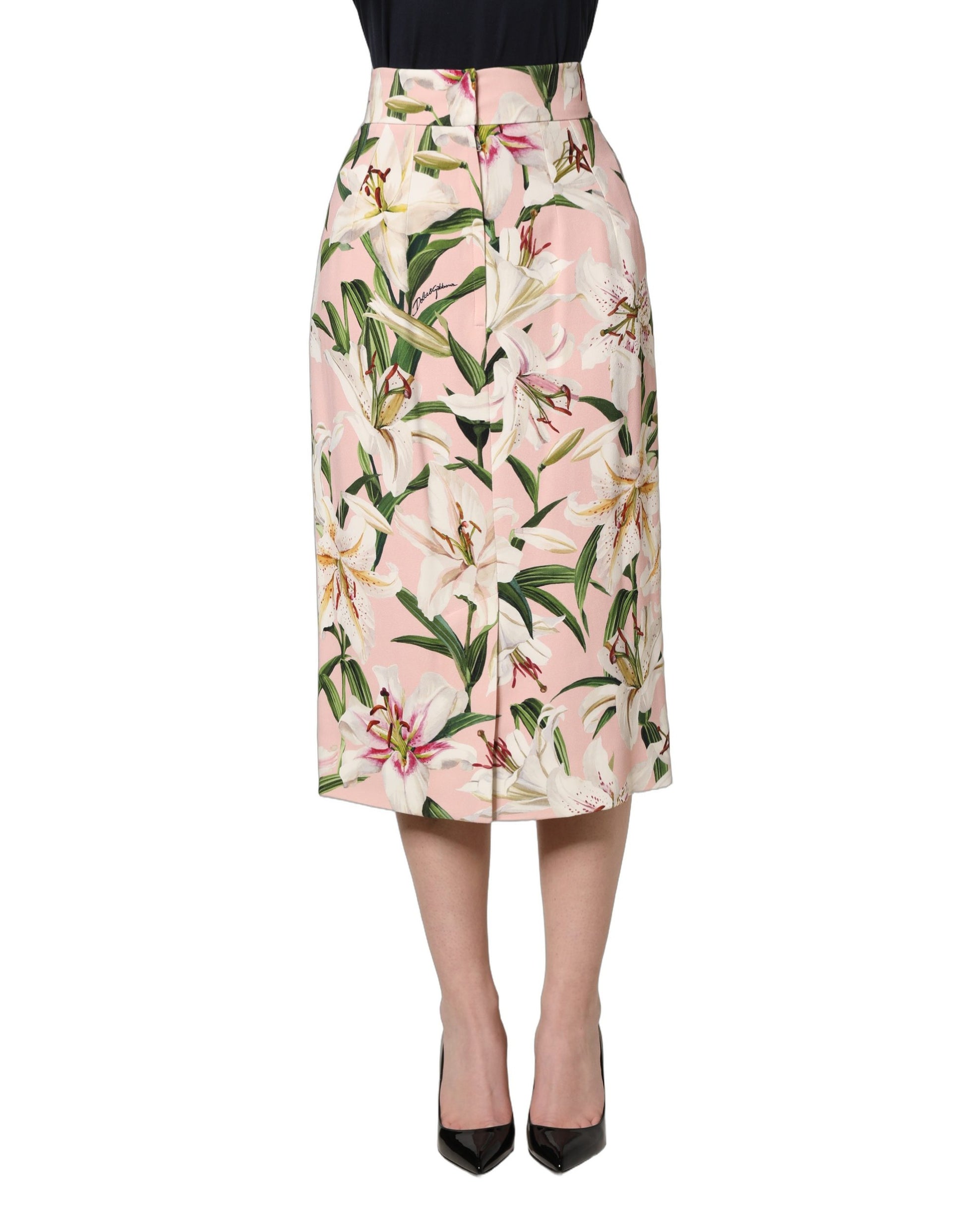 Jupe Crayon Taille Haute Dolce & Gabbana Imprimé Lys Rose