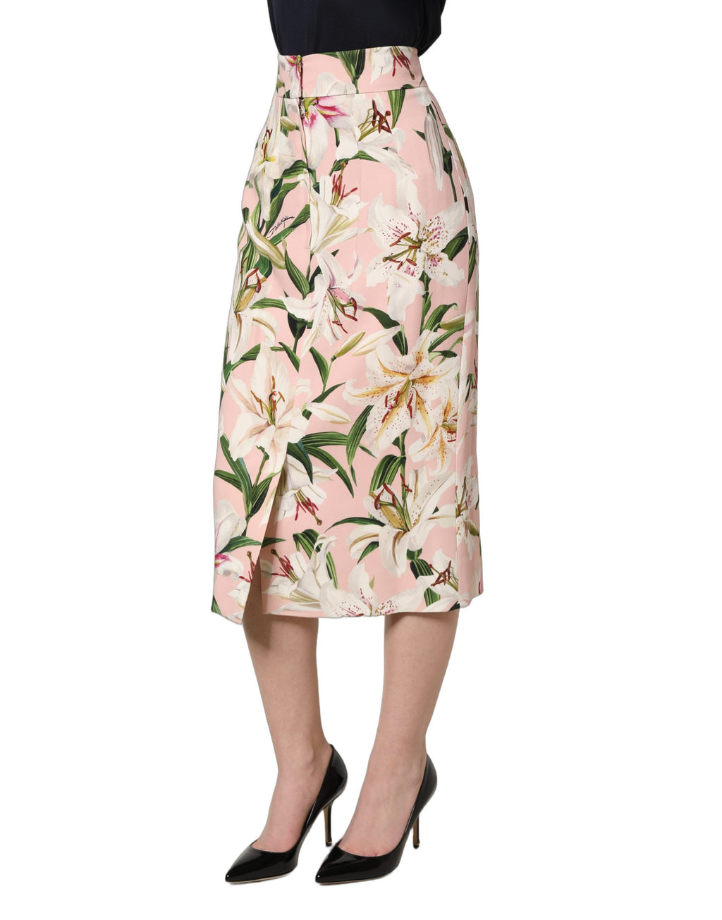 Jupe Crayon Taille Haute Dolce & Gabbana Imprimé Lys Rose