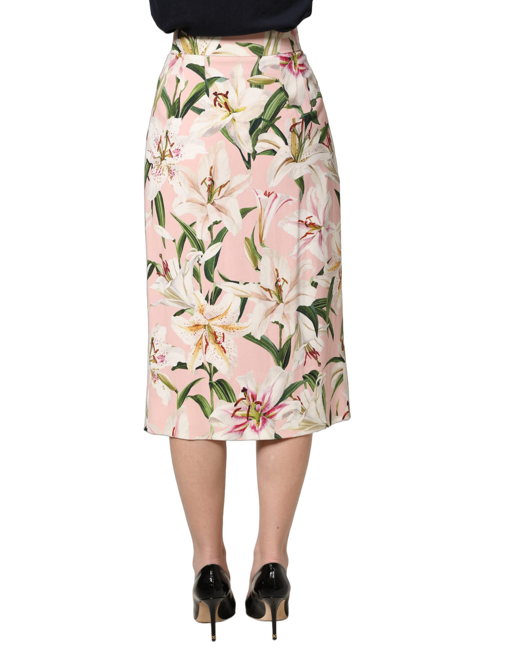 Jupe Crayon Taille Haute Dolce & Gabbana Imprimé Lys Rose