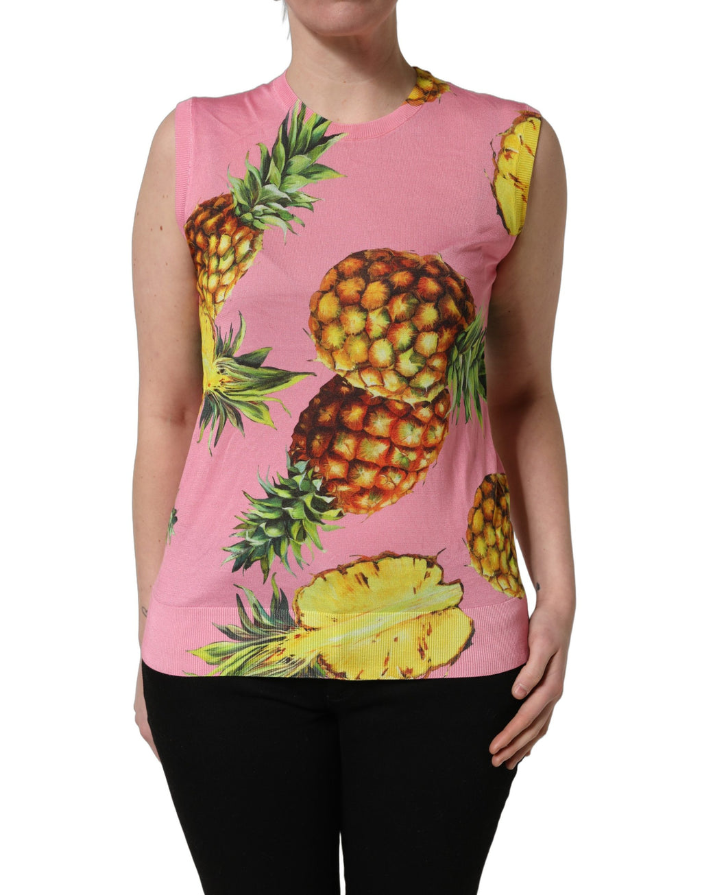 Débardeur sans manches col rond Dolce & Gabbana ananas rose