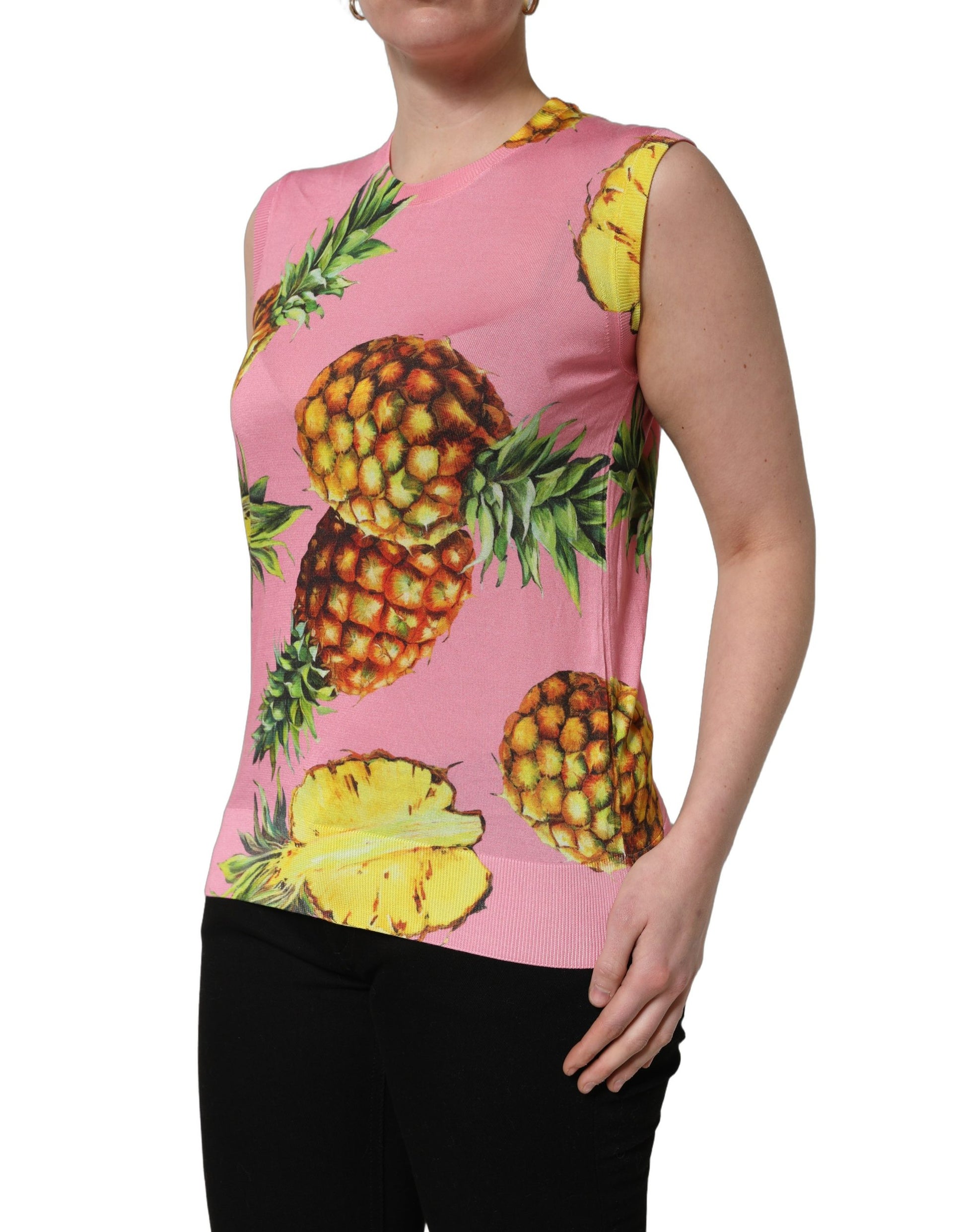 Débardeur sans manches col rond Dolce & Gabbana ananas rose