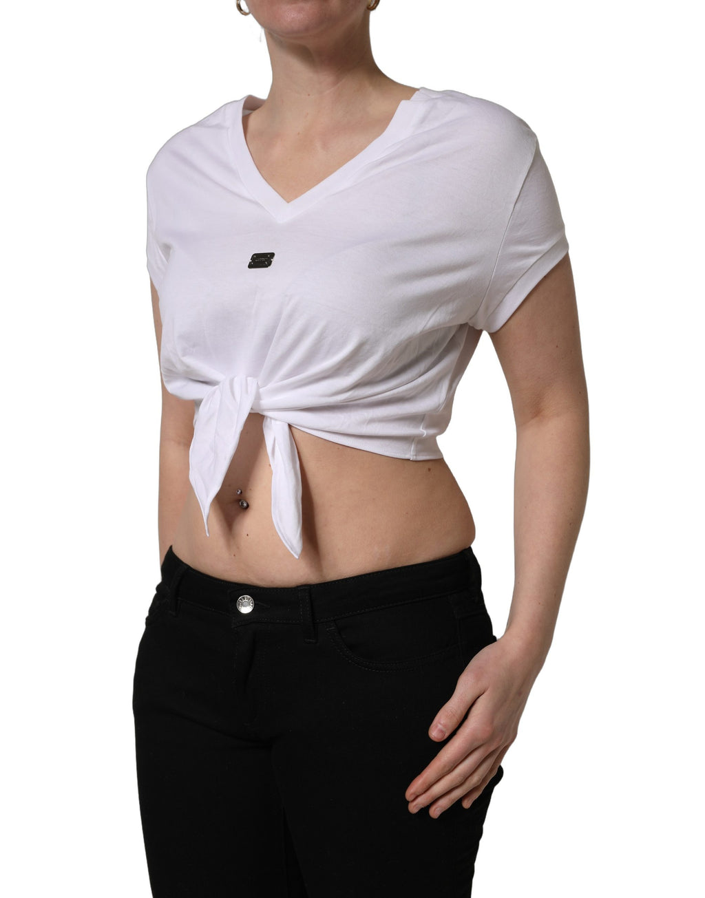 Haut court Dolce & Gabbana blanc brodé logo avec nœud à la taille