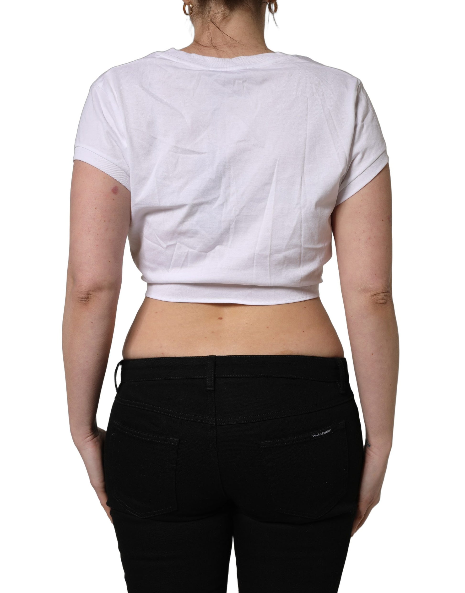 Haut court Dolce & Gabbana blanc brodé logo avec nœud à la taille