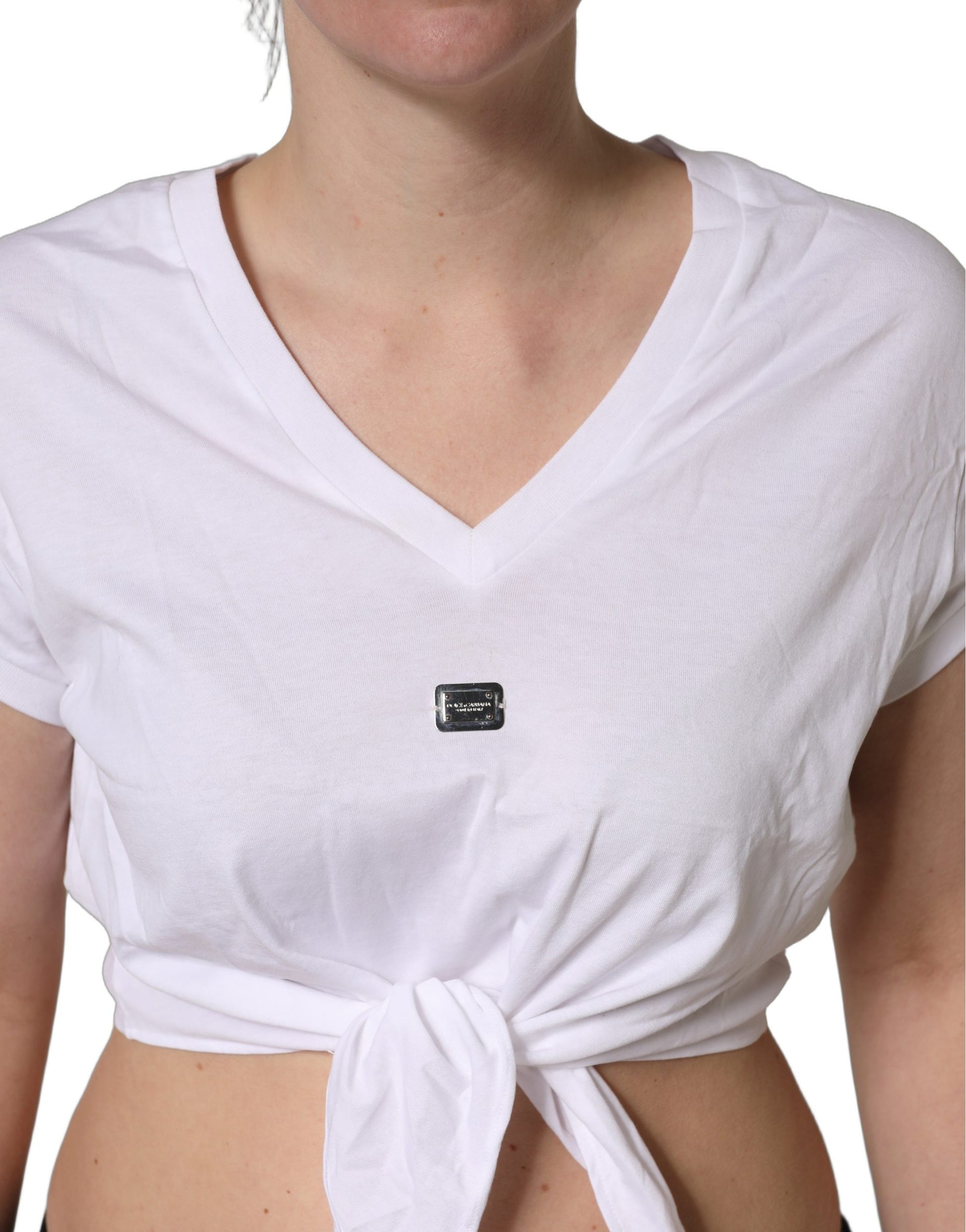 Haut court Dolce & Gabbana blanc brodé logo avec nœud à la taille
