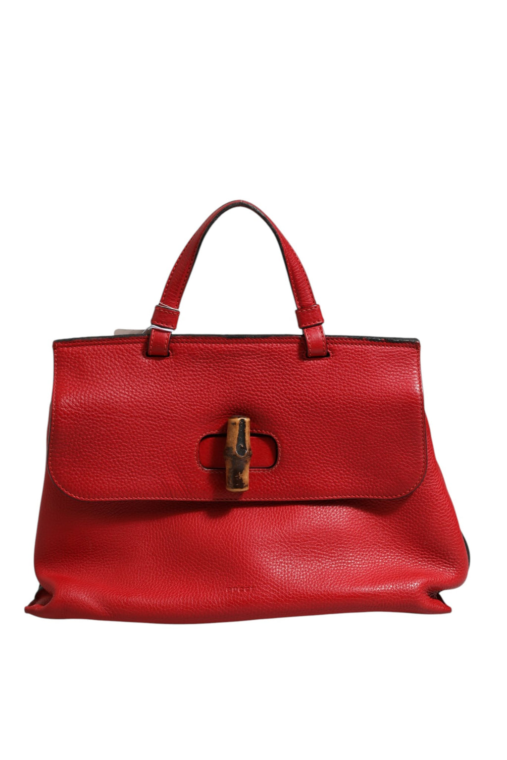 Sac cabas à bandoulière en cuir rouge et bambou Gucci Daily