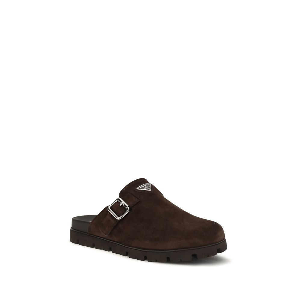 Mules Prada en cuir de veau marron Bos Taurus