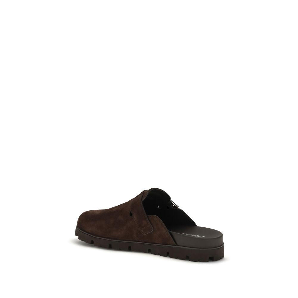 Mules Prada en cuir de veau marron Bos Taurus