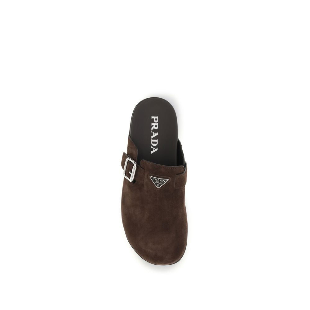 Mules Prada en cuir de veau marron Bos Taurus