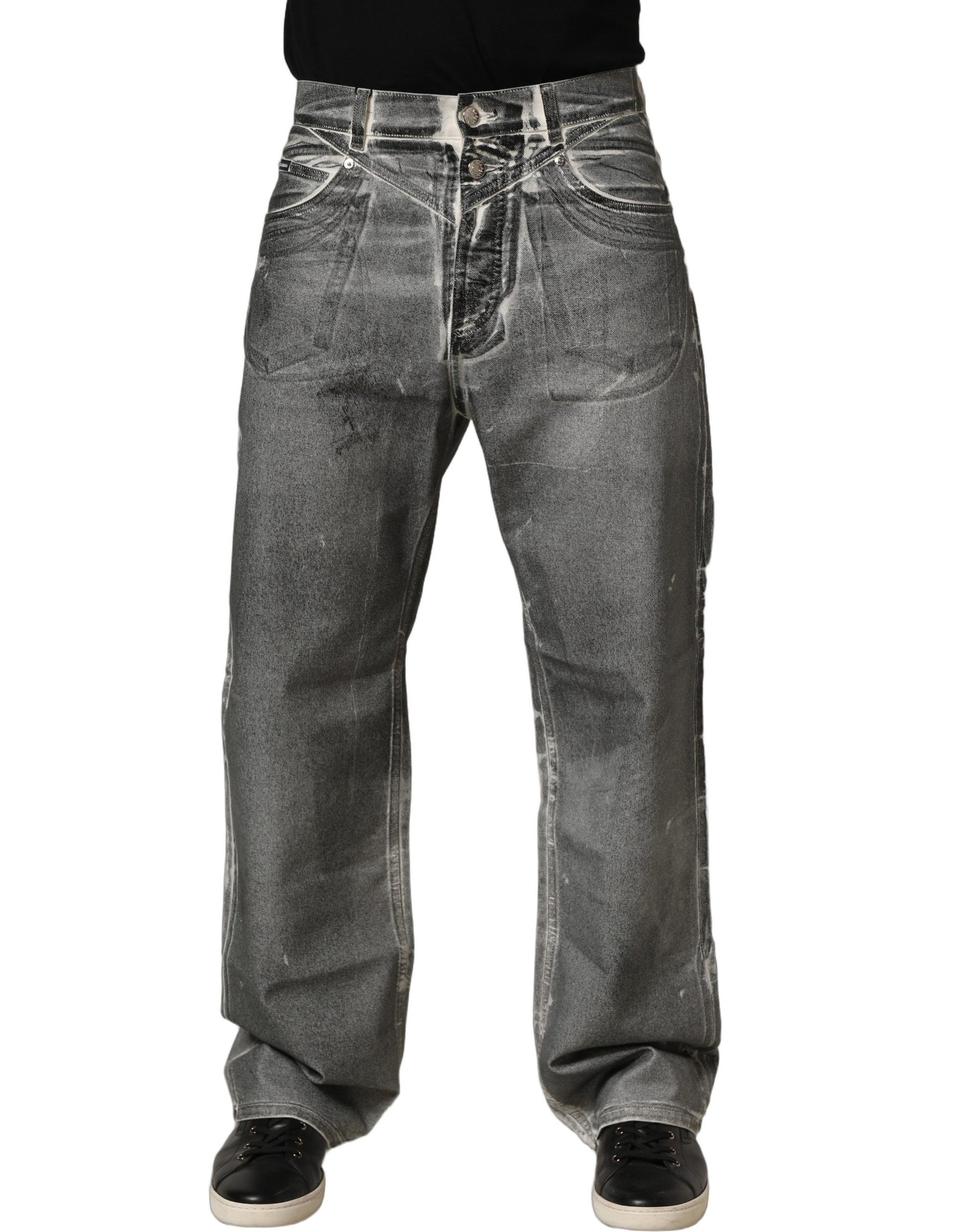 Jean droit Dolce & Gabbana gris délavé taille mi-haute
