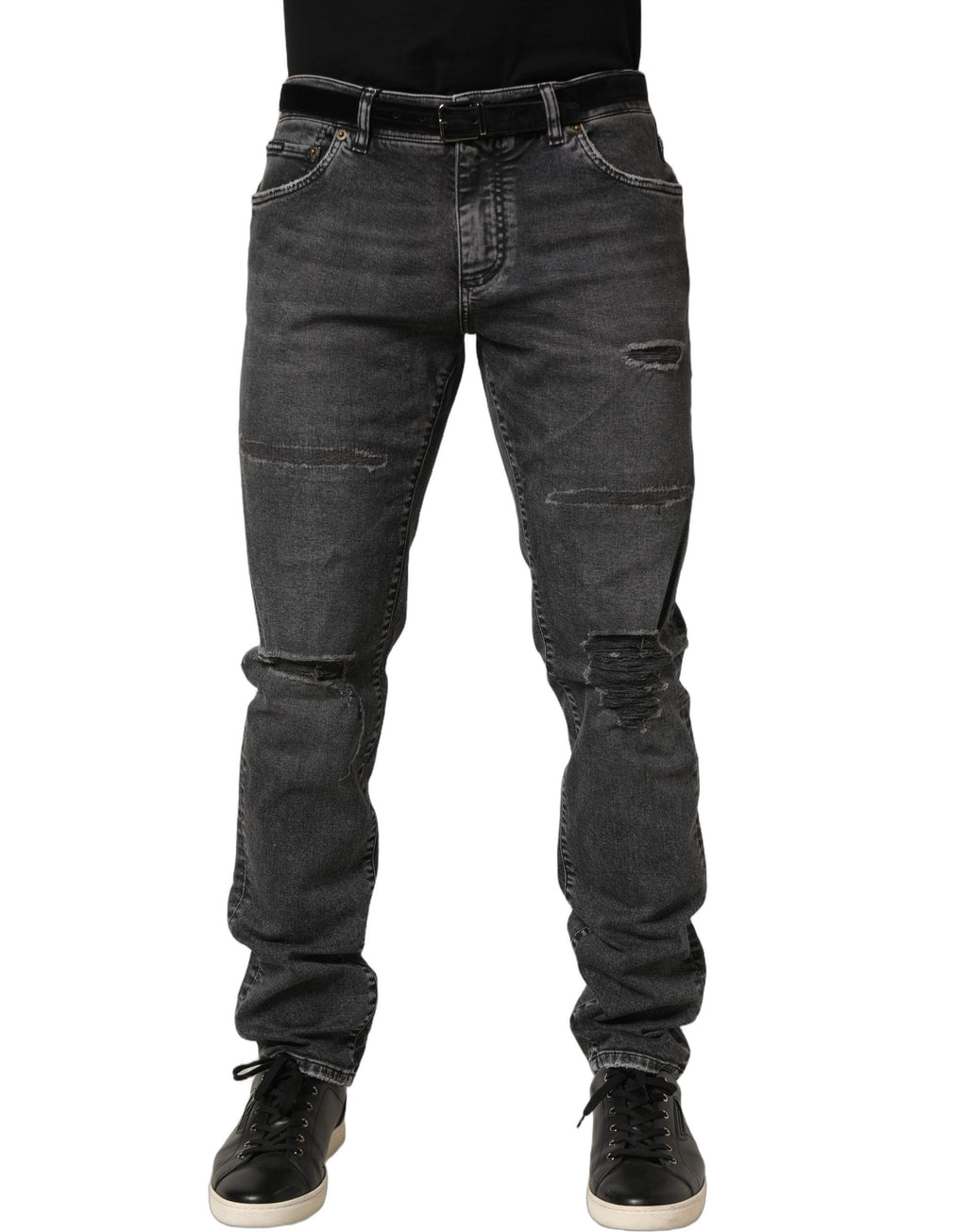 Jean en denim délavé gris foncé taille mi-haute Dolce & Gabbana