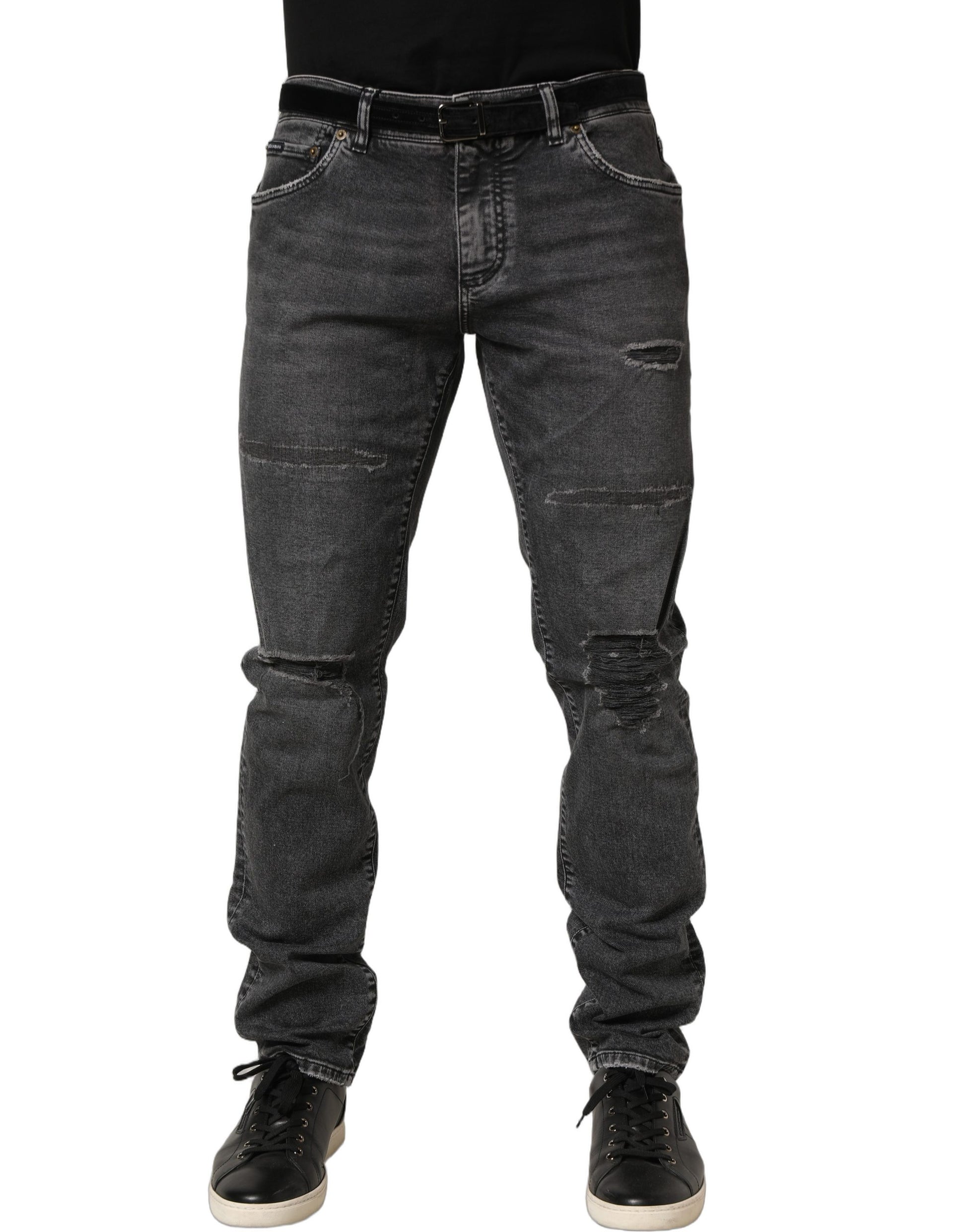 Jean en denim délavé gris foncé taille mi-haute Dolce & Gabbana