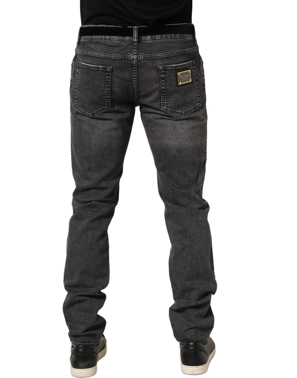 Jean en denim délavé gris foncé taille mi-haute Dolce & Gabbana