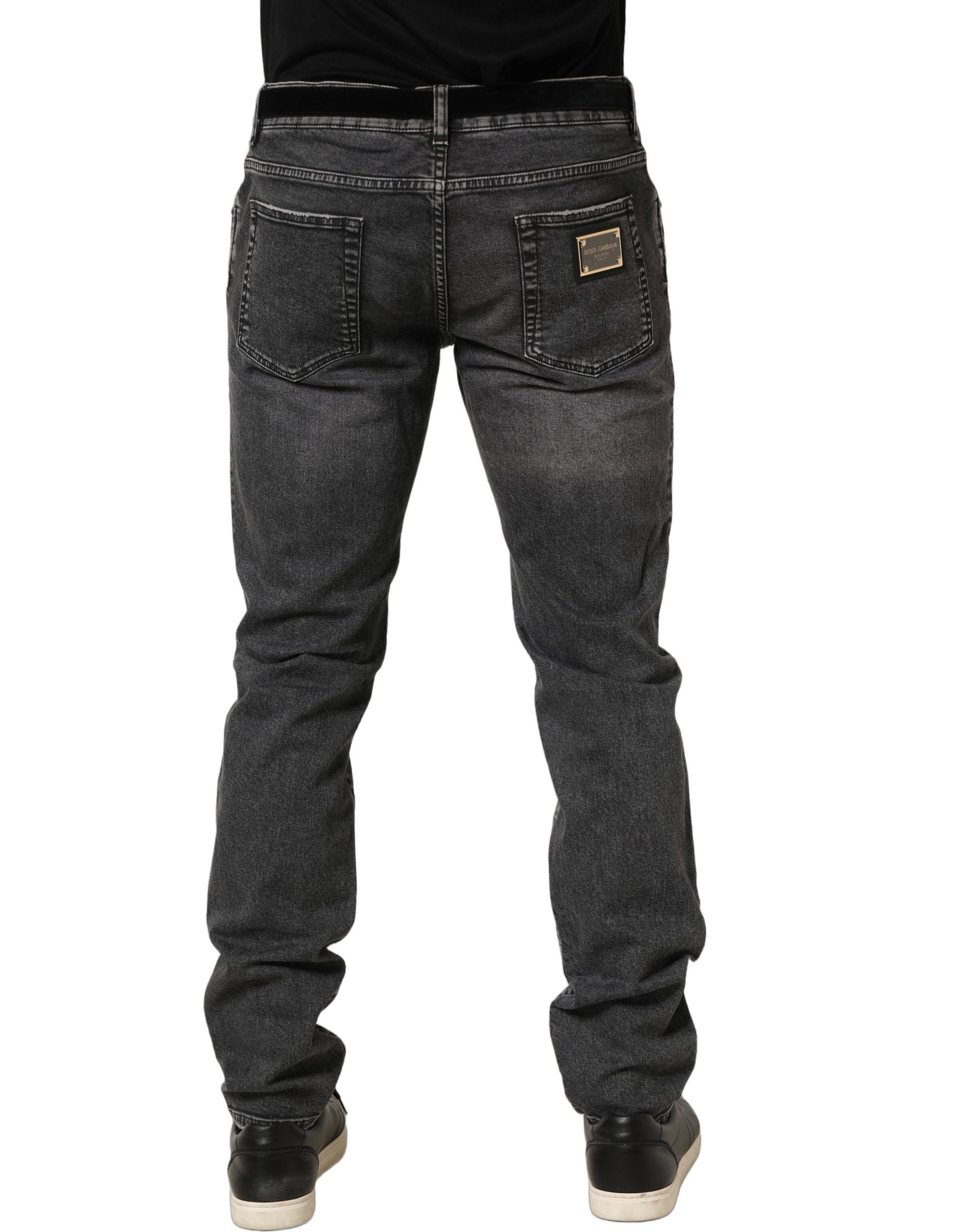 Jean en denim délavé gris foncé taille mi-haute Dolce & Gabbana