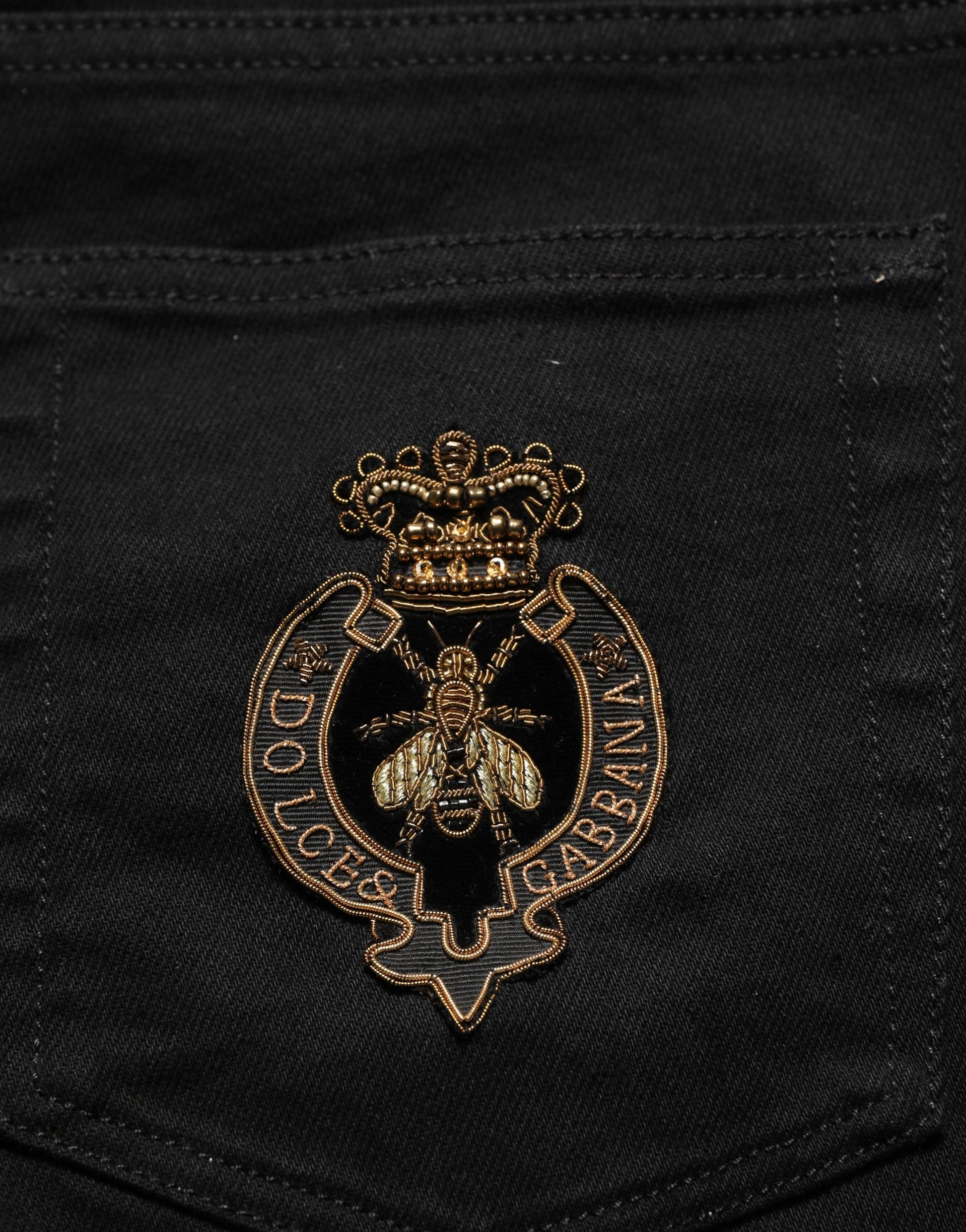 Jean skinny Dolce & Gabbana noir à broderies héraldiques