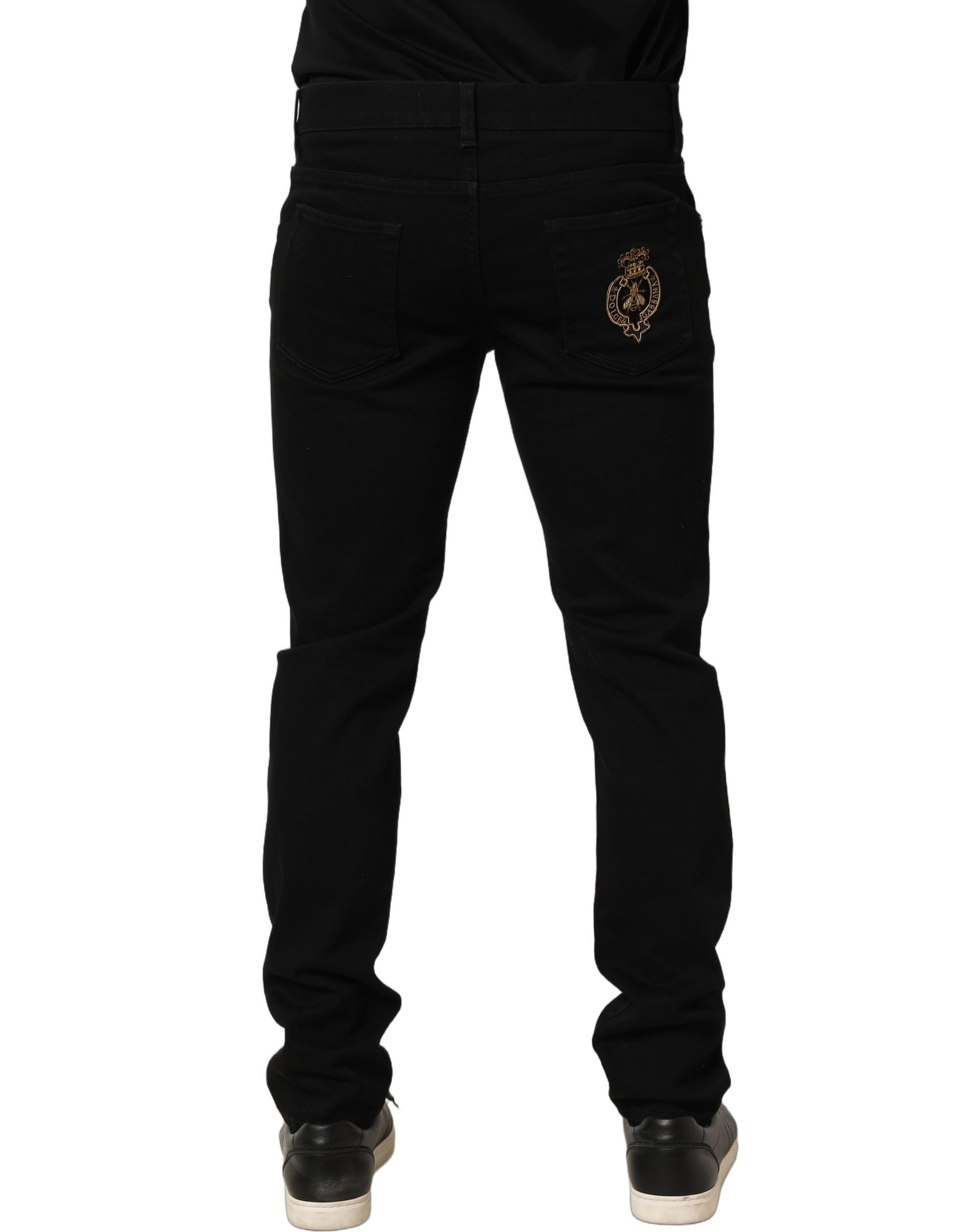 Jean skinny Dolce & Gabbana noir à broderies héraldiques