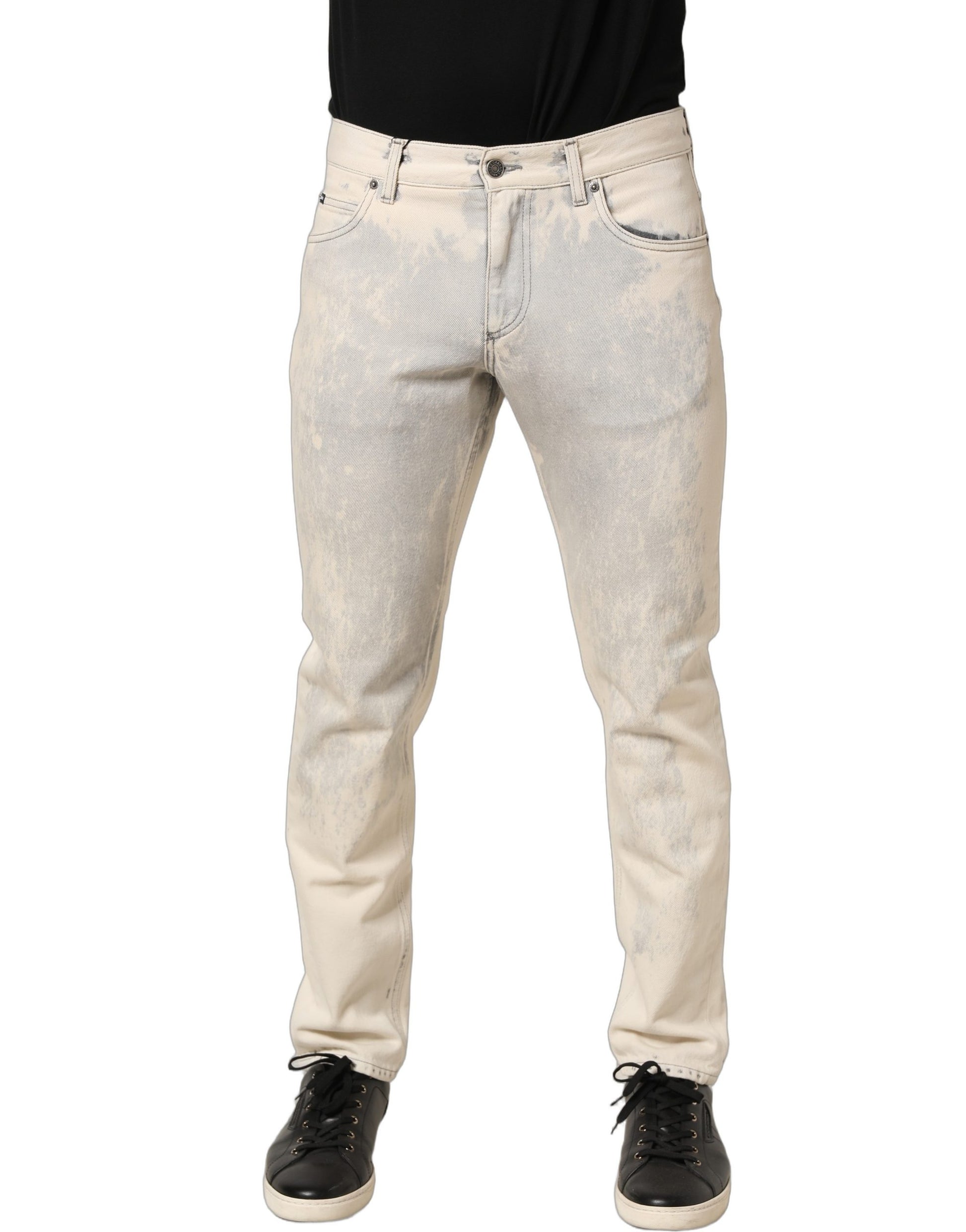 Jean en denim droit Dolce & Gabbana en coton tie-dye beige pour homme