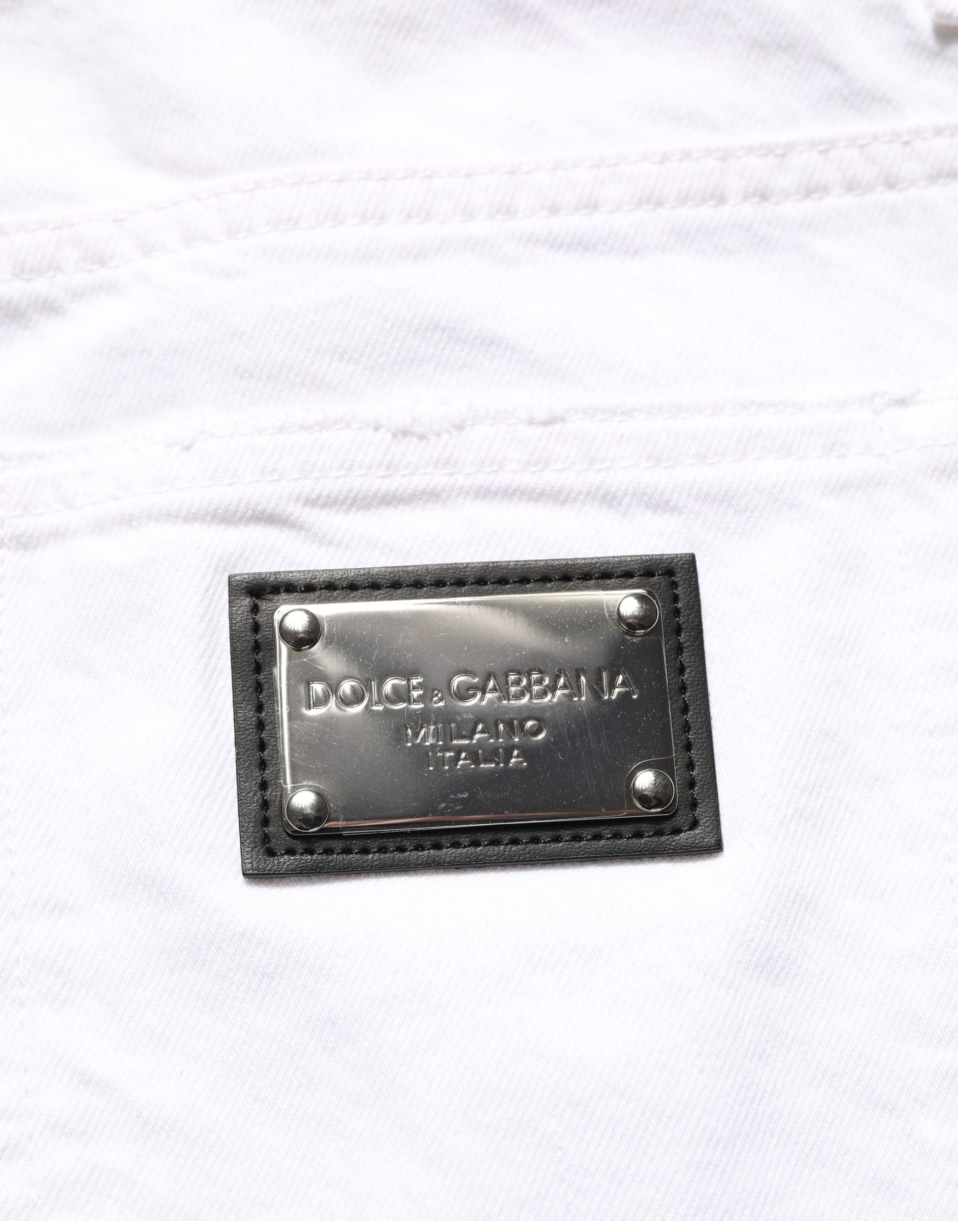 Dolce & Gabbana Jean Slim Homme Blanc Coton Délavé et Délacé