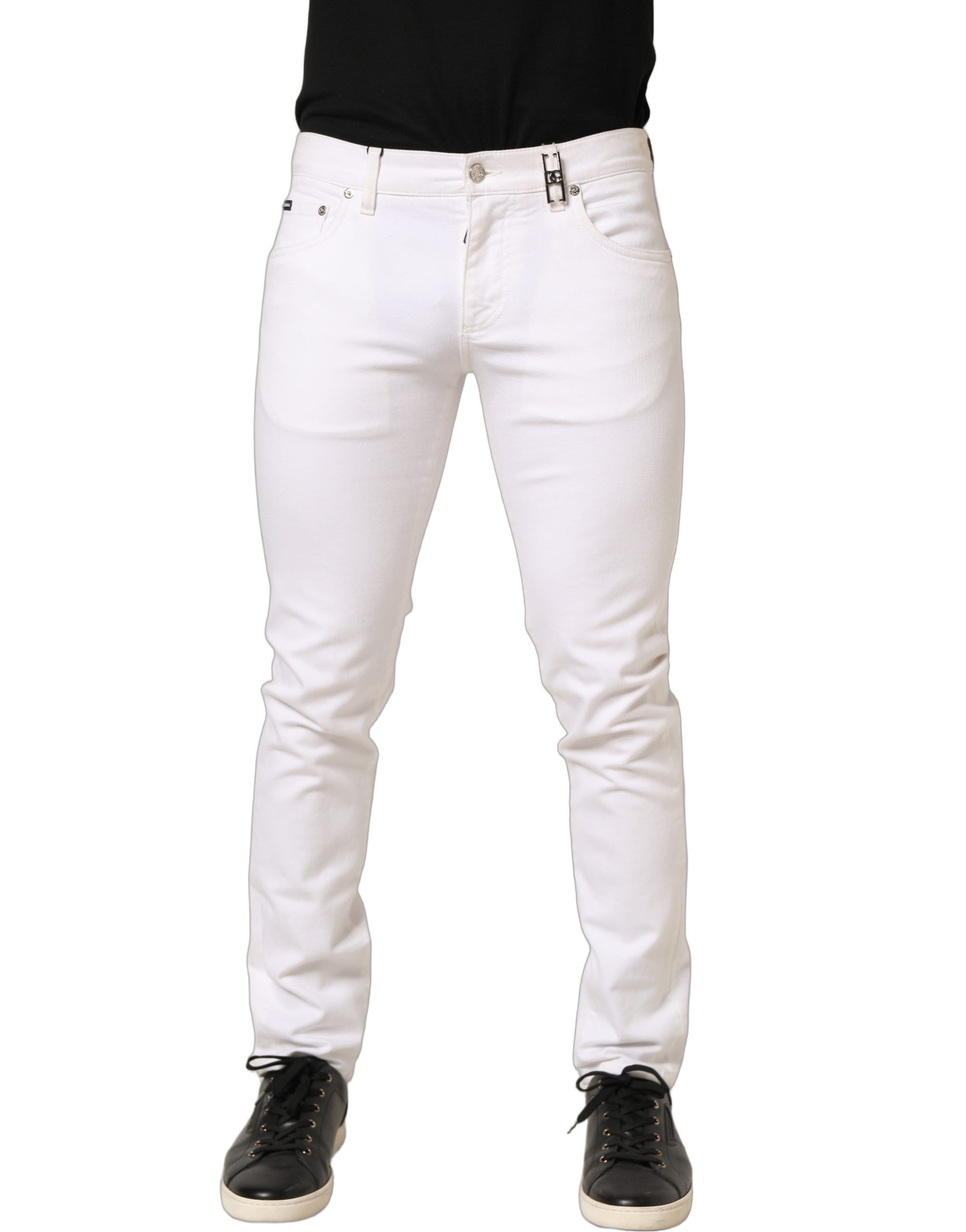 Jeans en jean skinny taille mi-haute en coton blanc Dolce & Gabbana